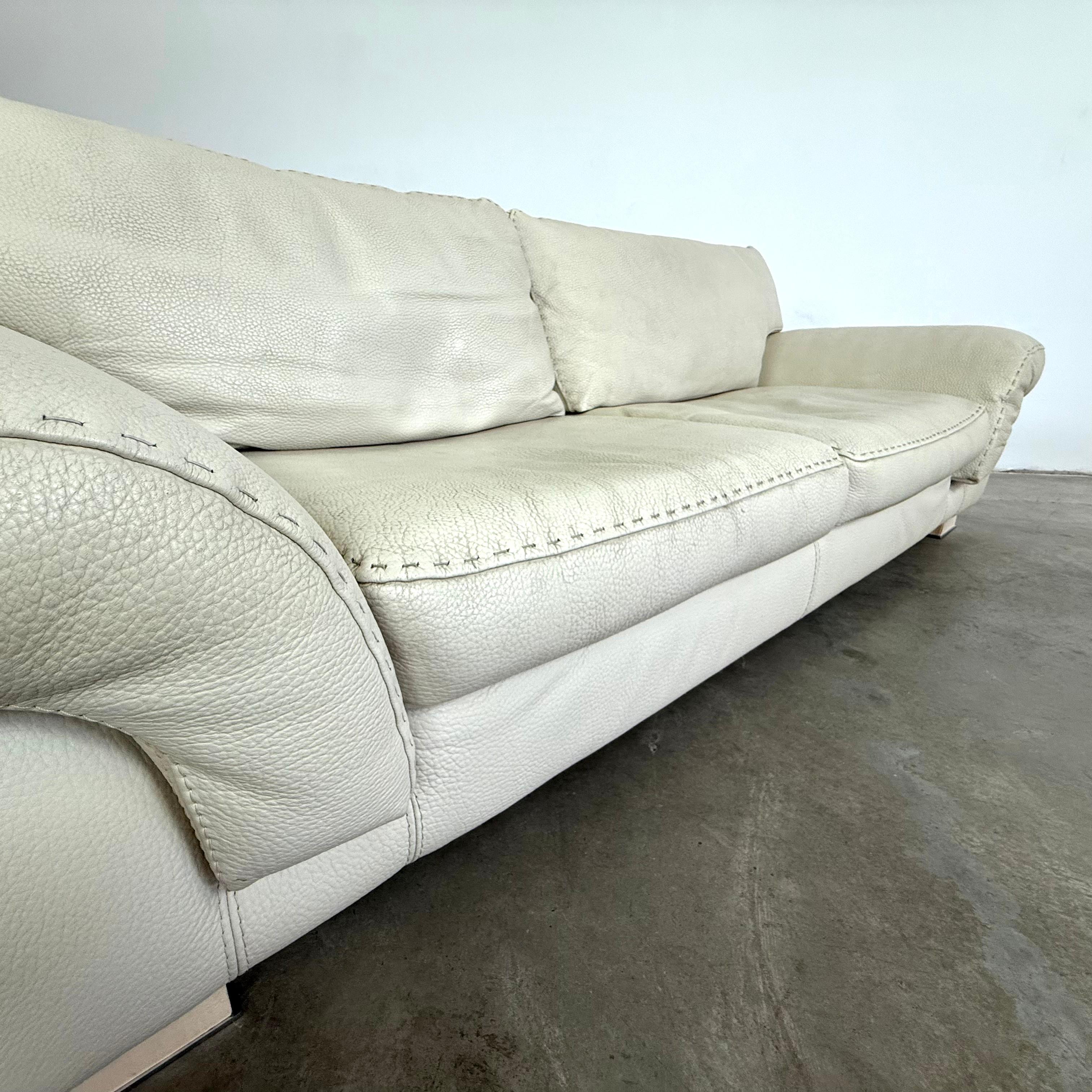 Roche Bobois White Leather Sofa For Sale 2