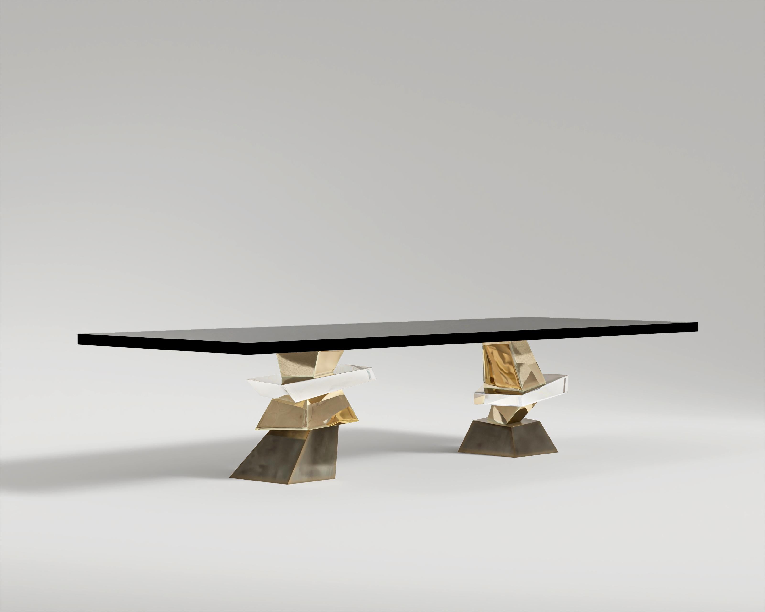 Moderne Table de salle à manger Roche en bronze poli, inox et bronze patiné par Meubles Palena  en vente