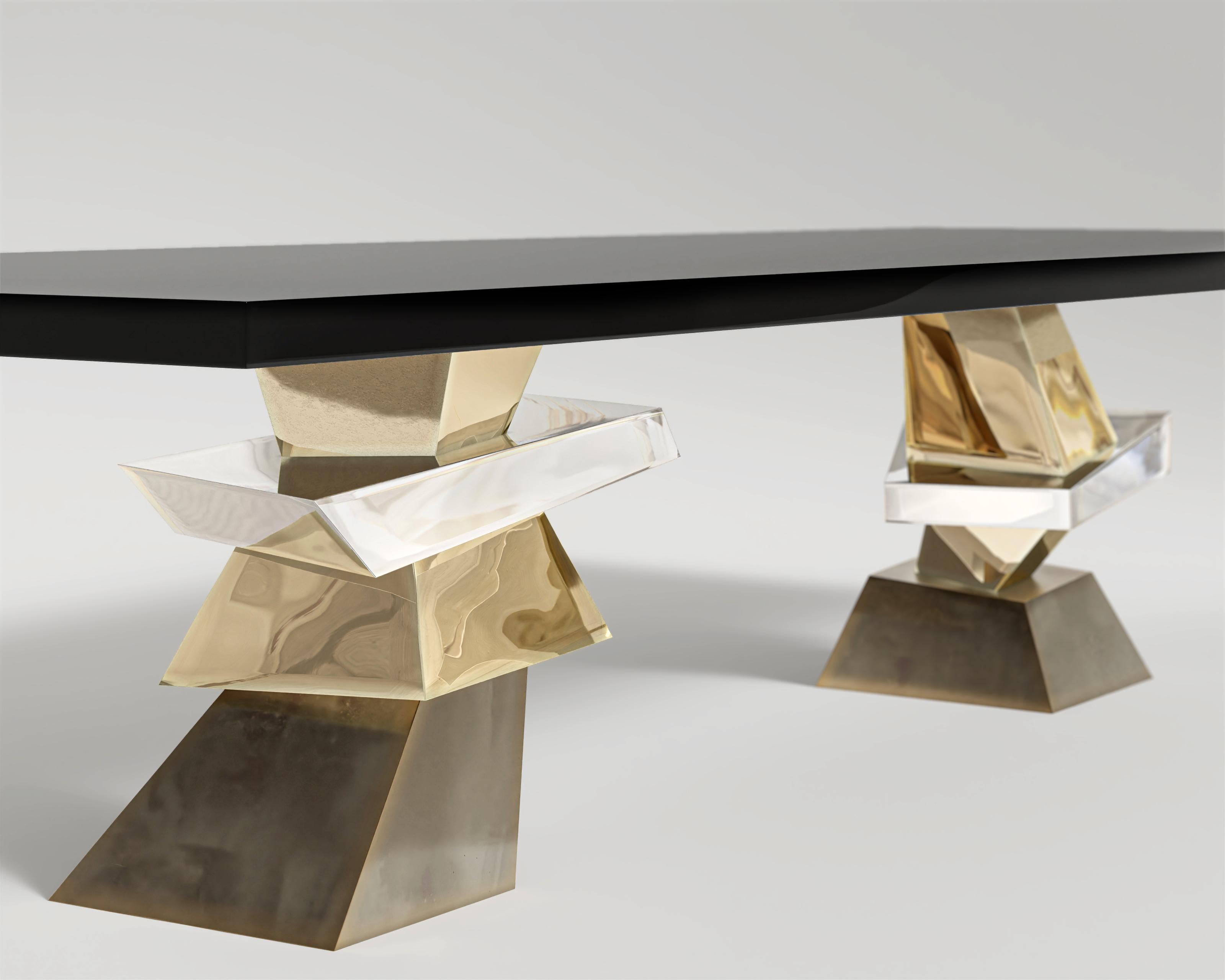 Contemporary Roche Dining Table in Polished Bronze, SS and Patina Bronze by Palena Furniture  For Sale