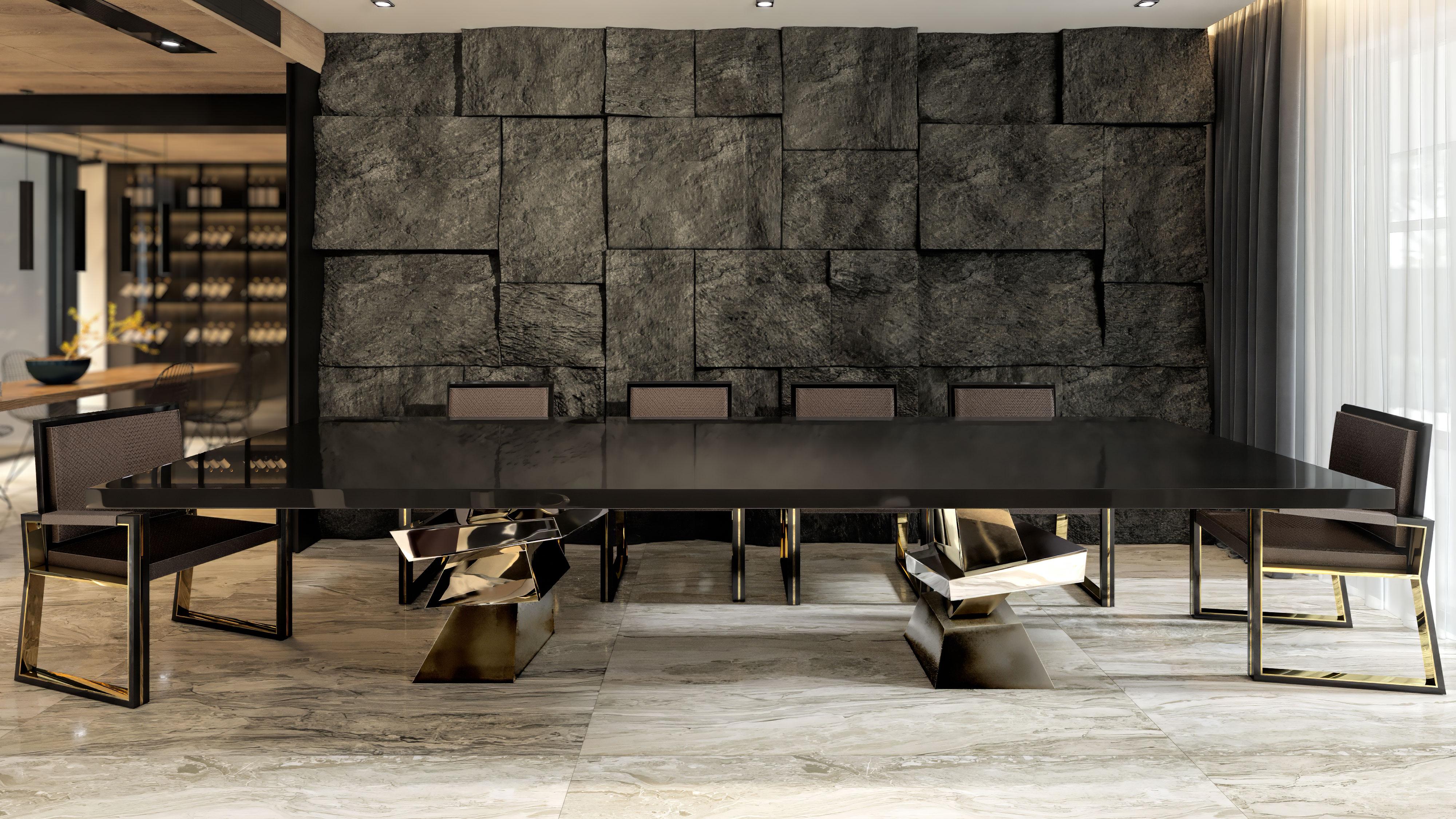 Table de salle à manger Roche en bronze poli, inox et bronze patiné par Meubles Palena  en vente 1