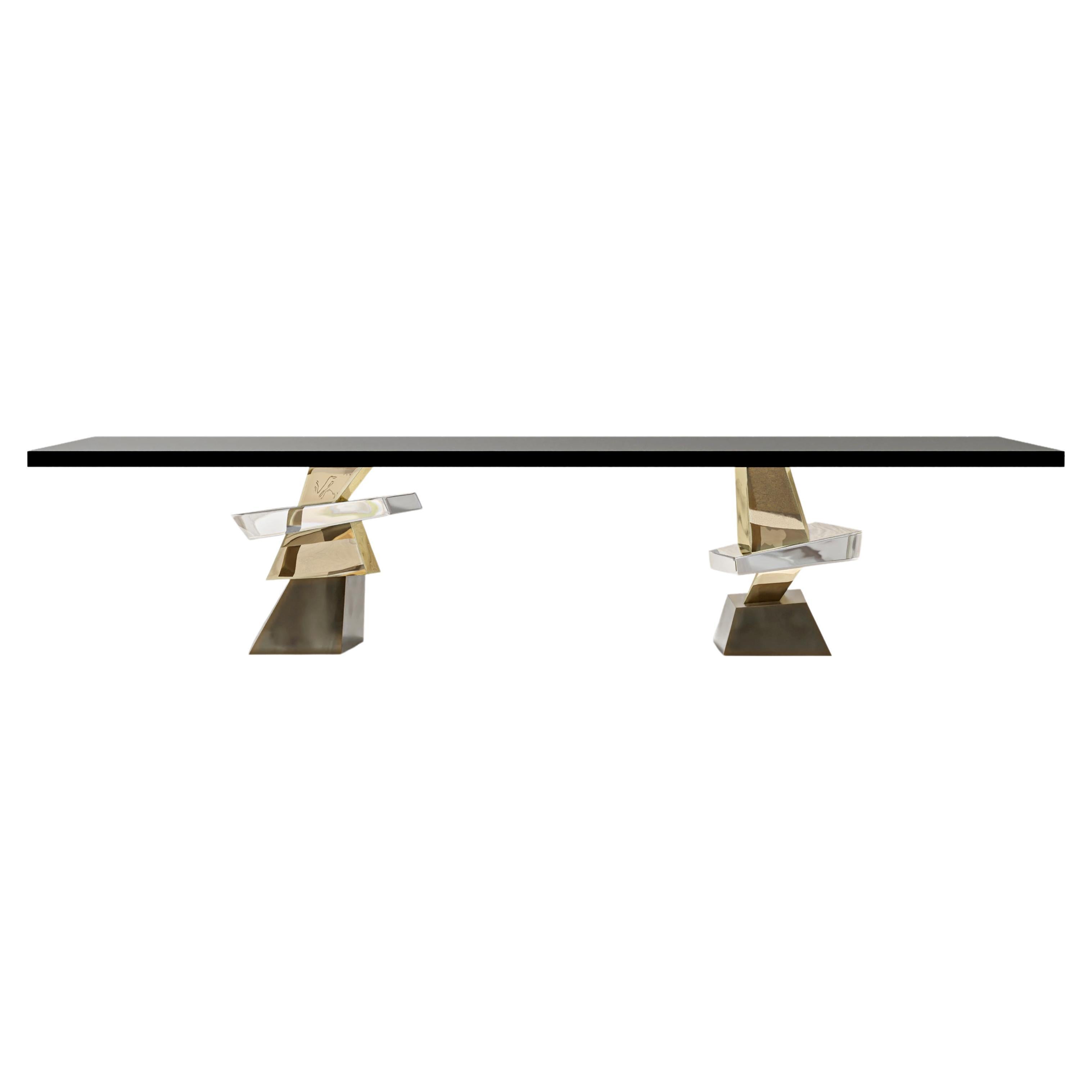 Table de salle à manger Roche en bronze poli, inox et bronze patiné par Meubles Palena  en vente