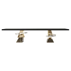 Table de salle à manger Roche en bronze poli, inox et bronze patiné par Meubles Palena 