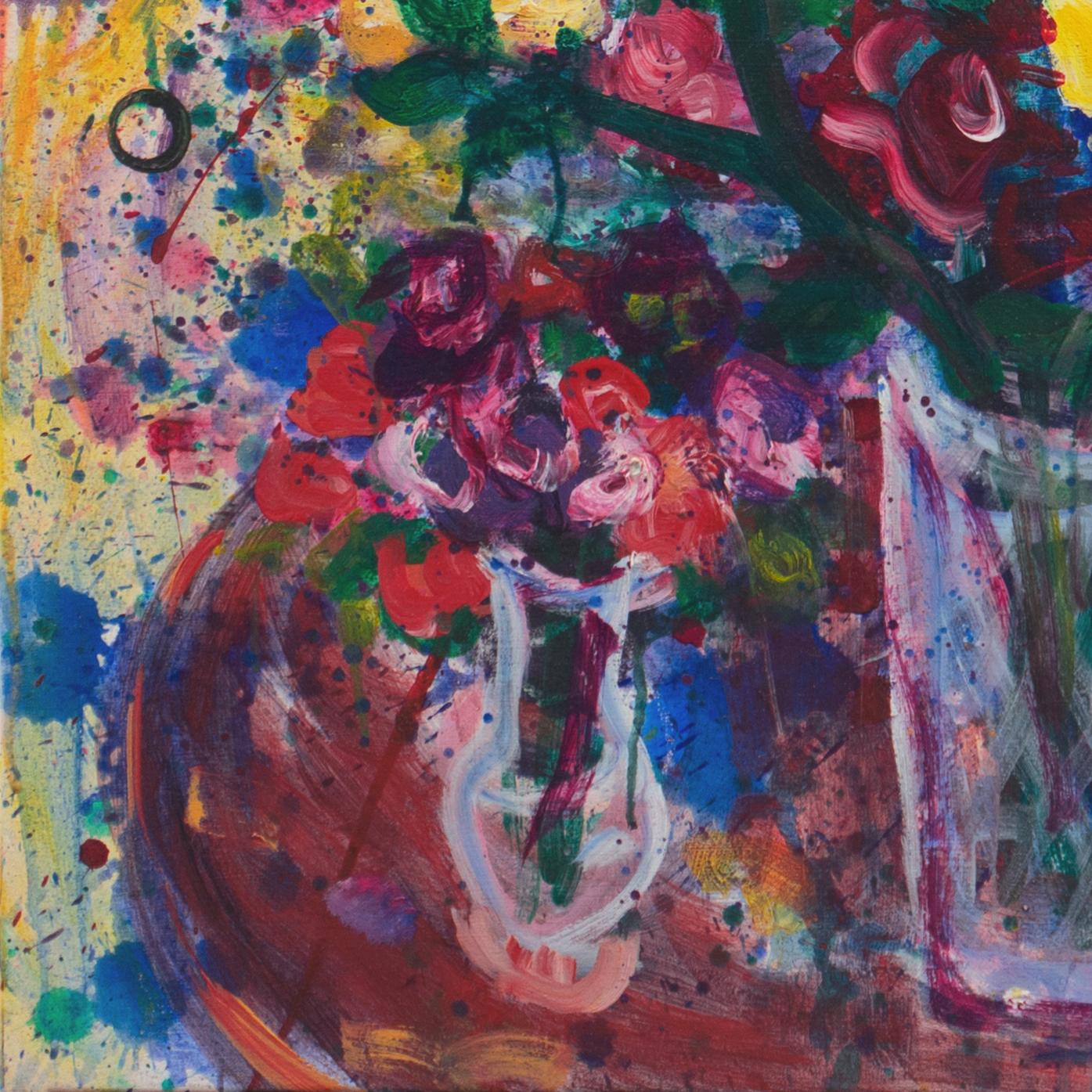 'Spring Still Life', Large American Post Impressionist, California Art League - Gray Still-Life Painting by Rochelle Tietze