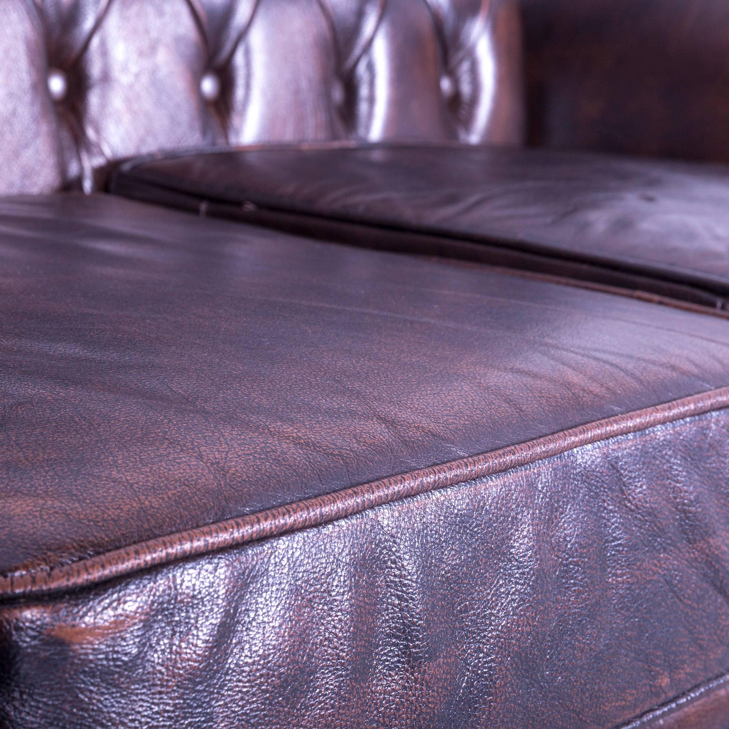 British Rochester Chesterfield Leather Sofa Brown Three-Seater
