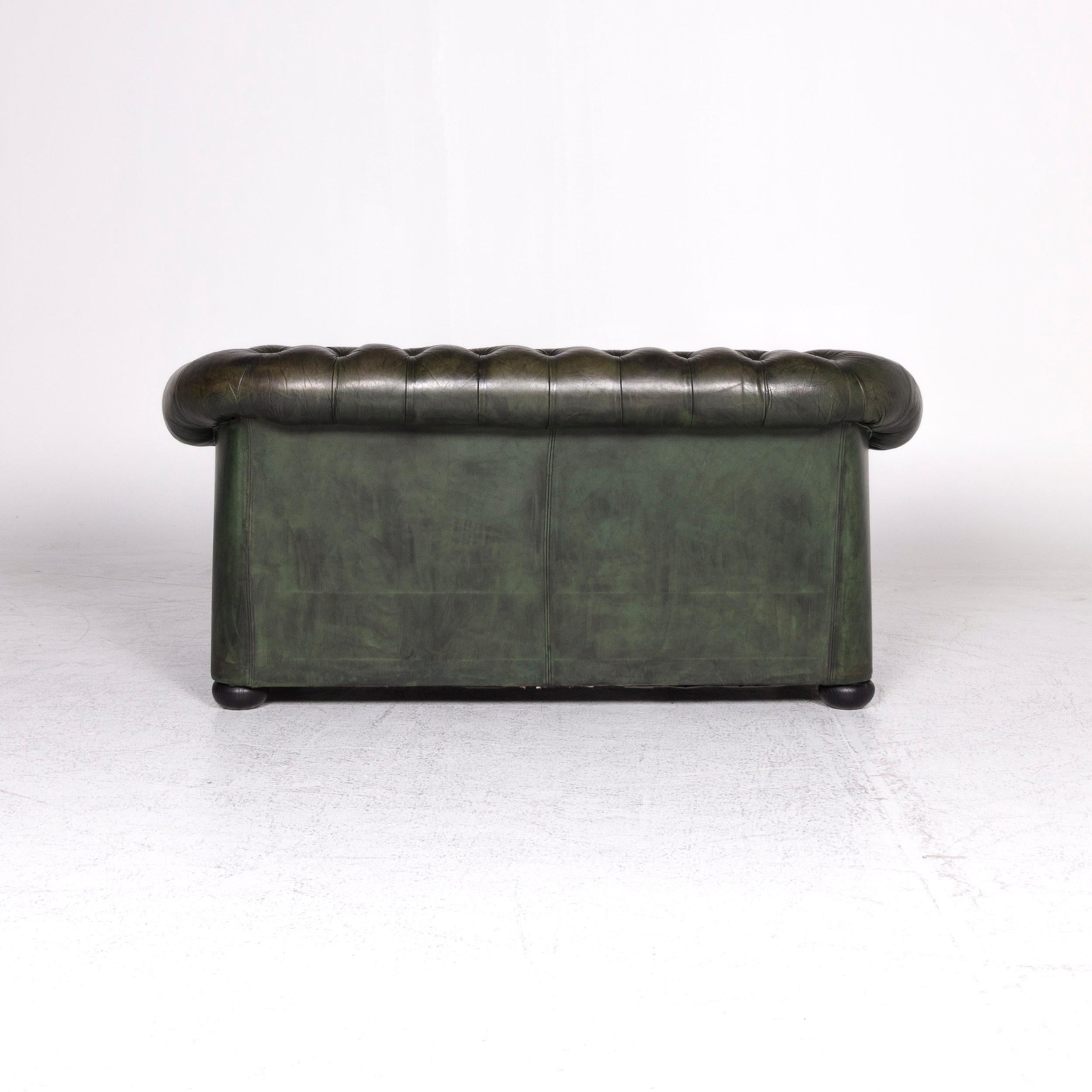 Rochester Chesterfield Leather Sofa Green Two-Seat Couch For Sale 3