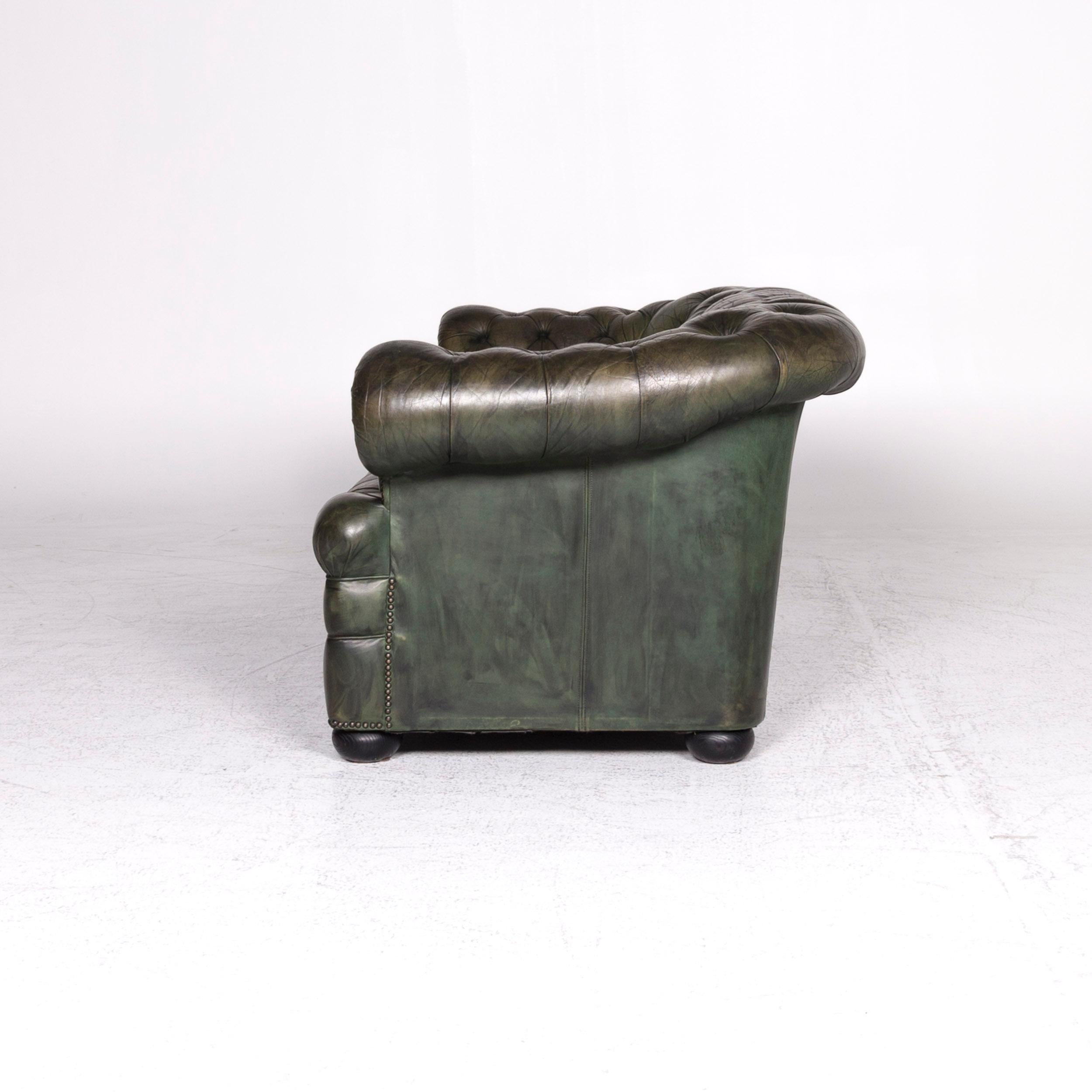 Rochester Chesterfield Leather Sofa Green Two-Seat Couch For Sale 4