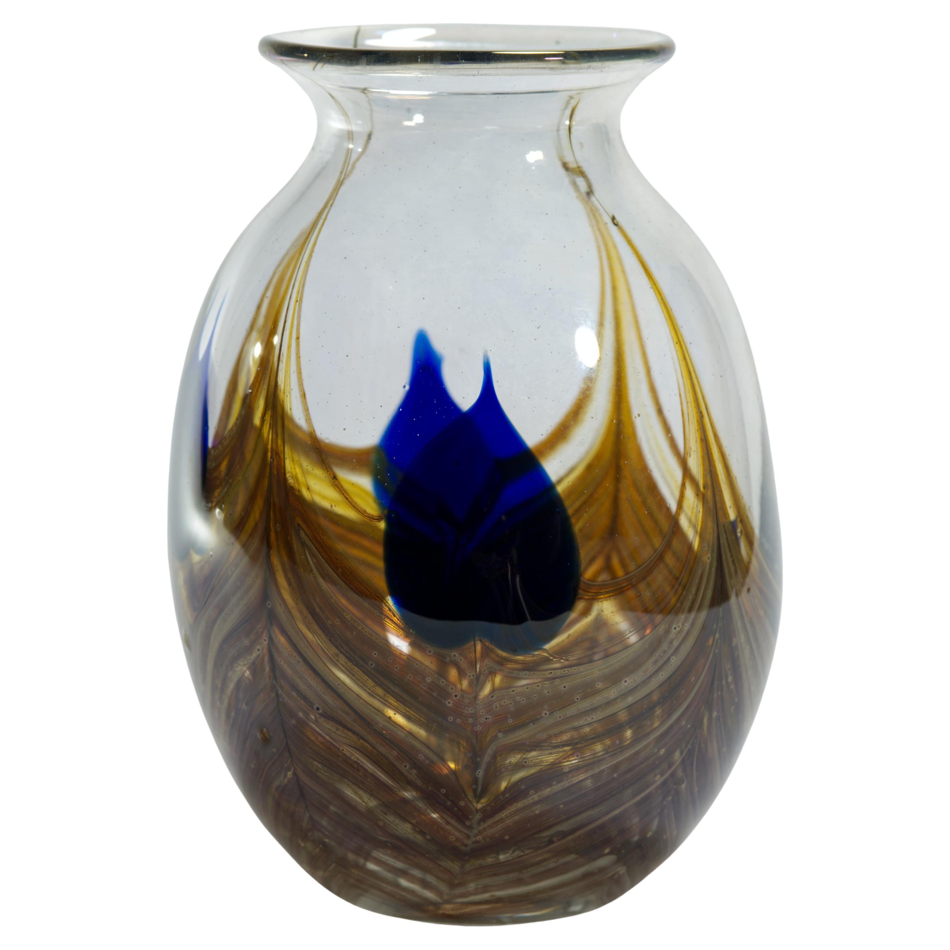 Vase en verre à plumes tirées de la Rochester Folk Art Guild, 1974