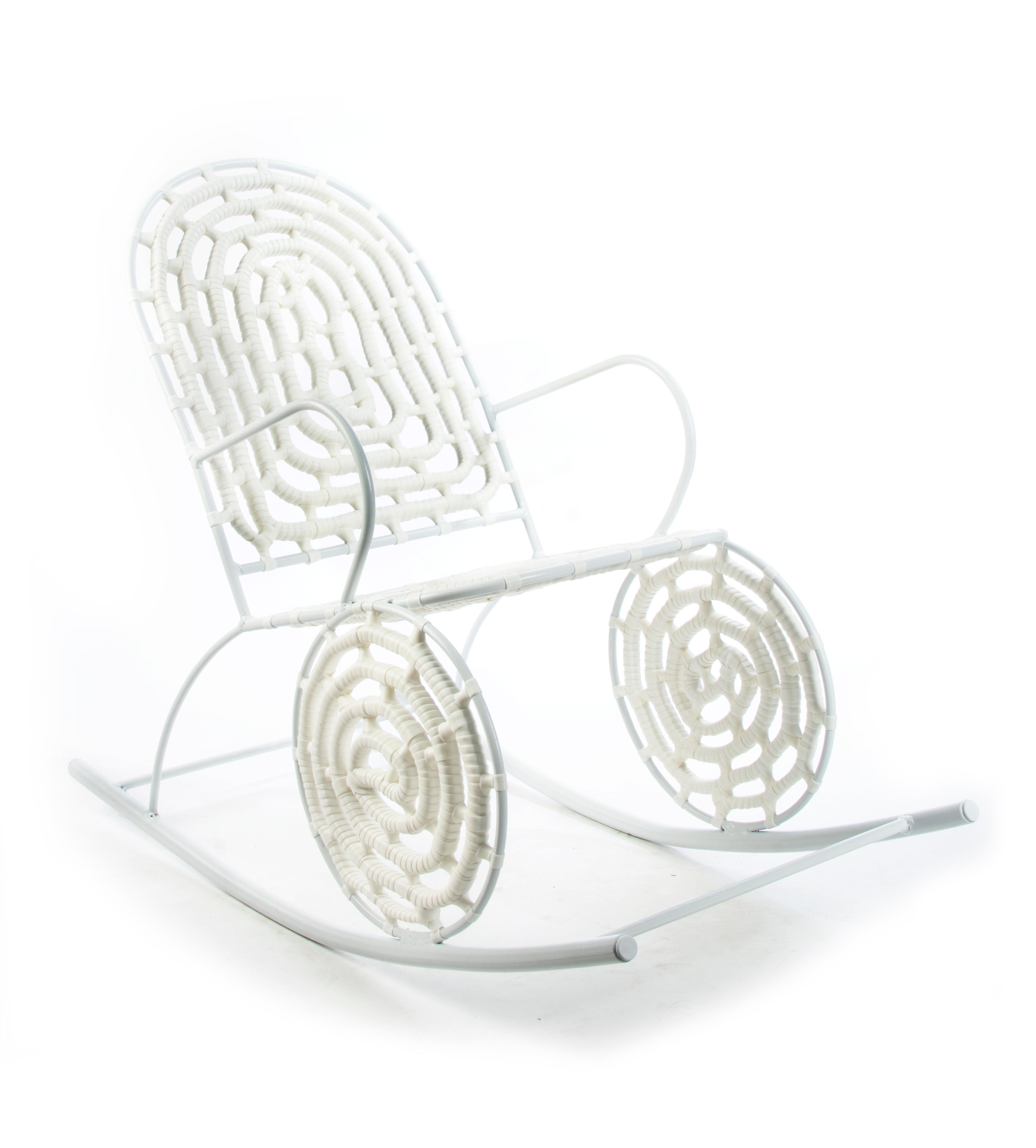 Rock-A-Bye baby chair, 1 of 1 by Nawaaz Saldulker
Edition 1/1,
2021
Materials: Recycled plastic
Dimensions: 75 x 39 x H 60 cm.



