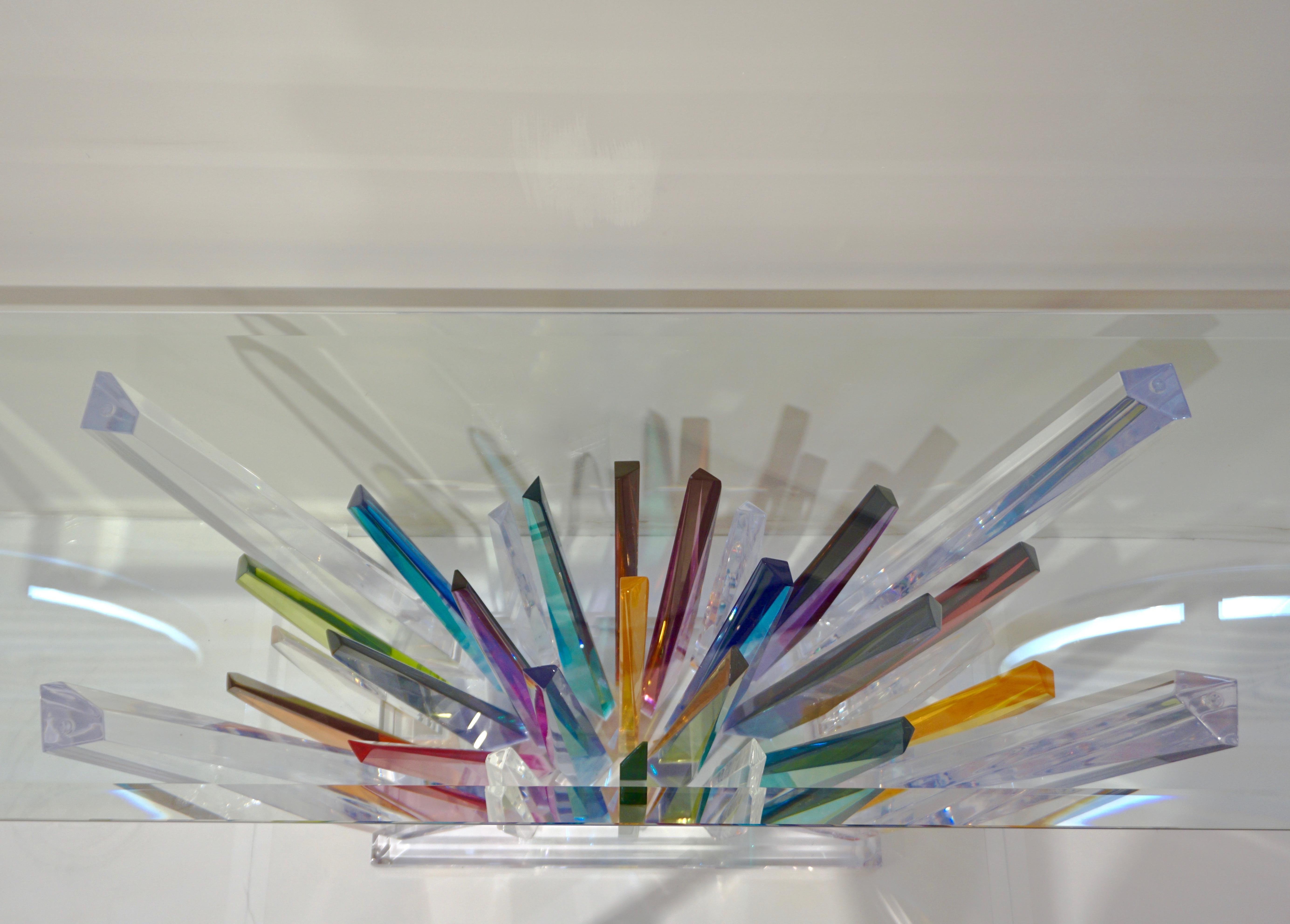 Rock Acrylic Blue Purple Yellow Multi-Color Console with Clear Beveled Glass Top 1