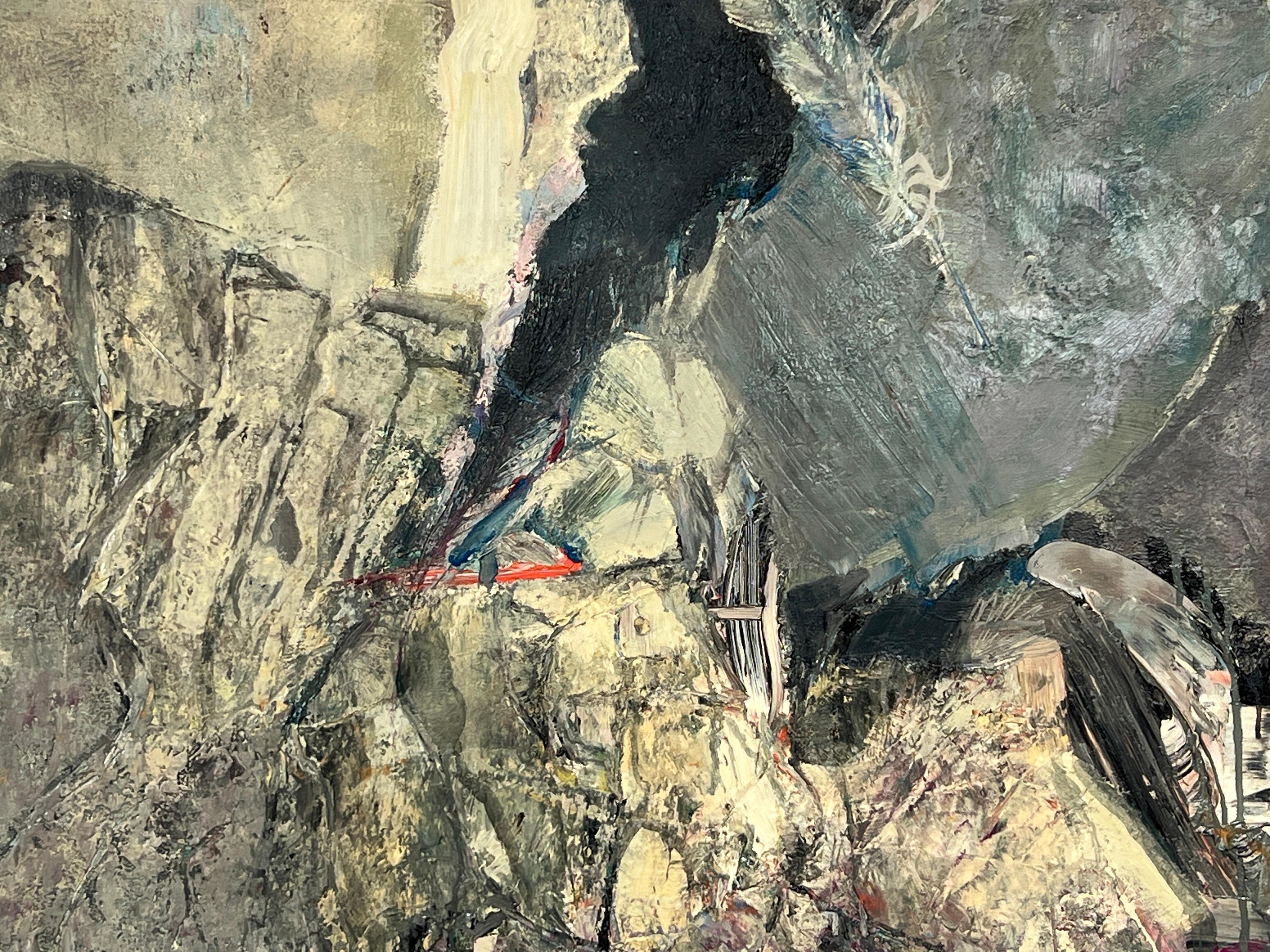 American 'Rock and Feathers' Abstract Painting by Arthur Okamura
