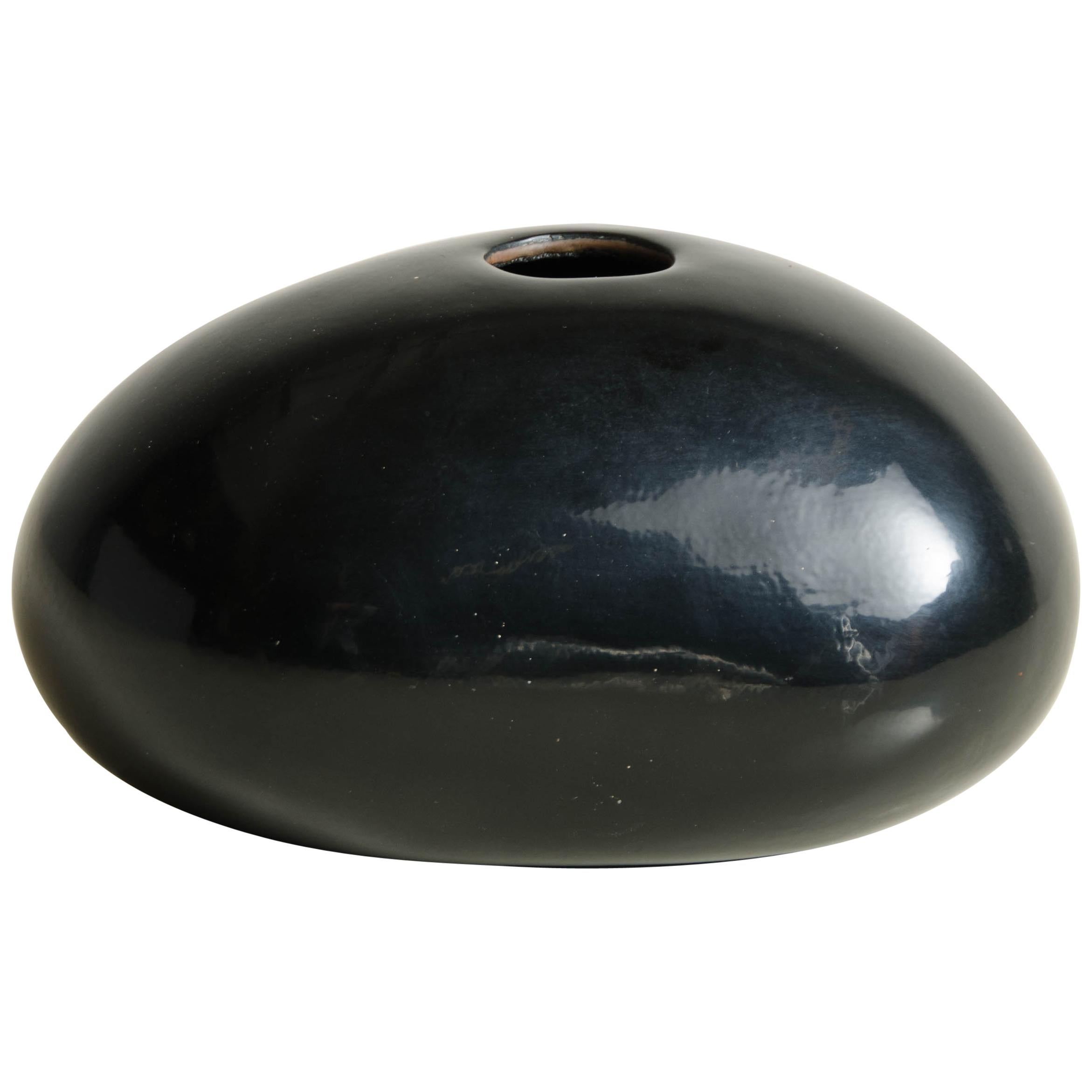 Rock Bud Vase, Short, Black Lacquer by Robert Kuo, Handmade, Limited Edition For Sale