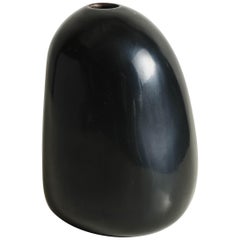 Rock Bud Vase, Tall, Black Lacquer by Robert Kuo, Handmade, Limited Edition