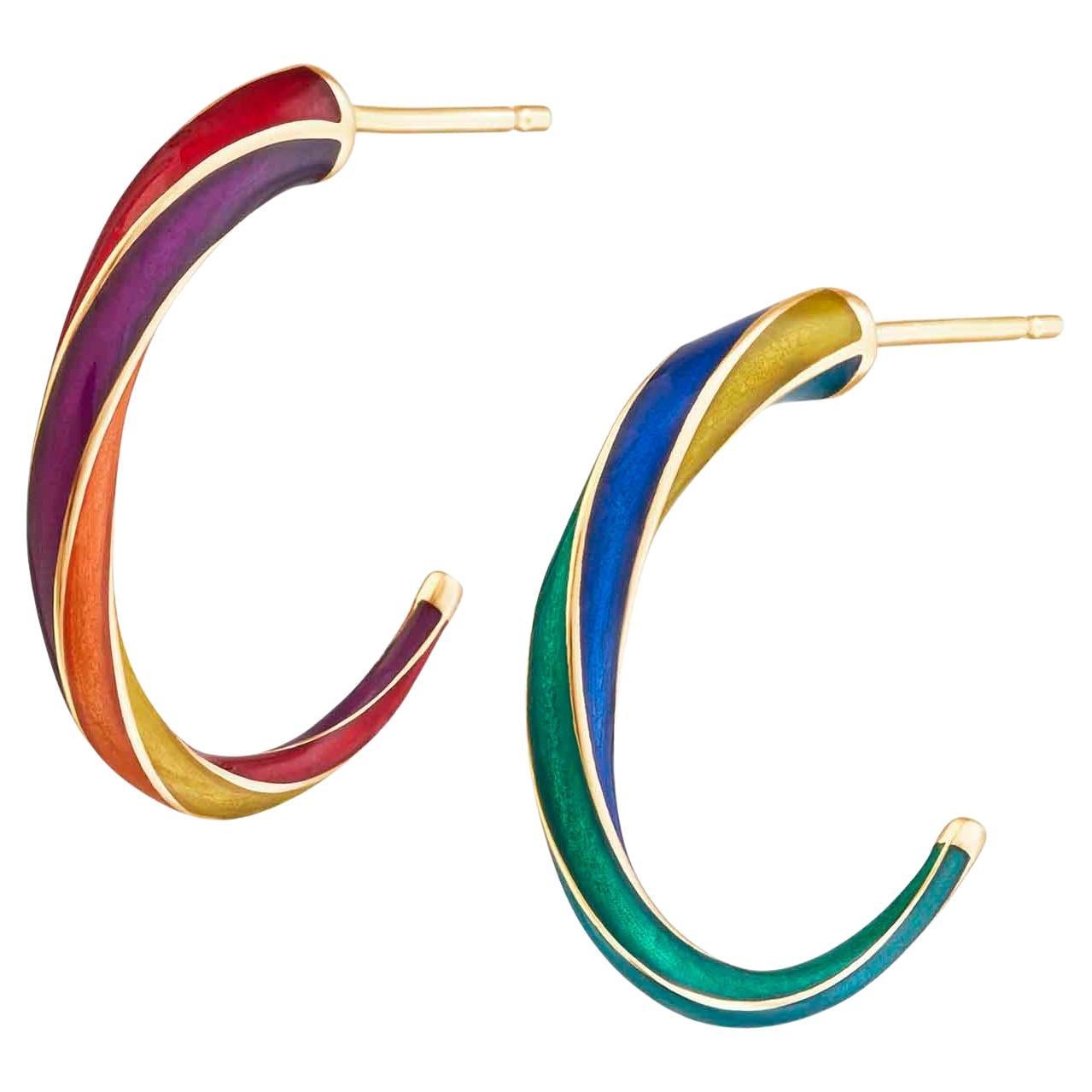 Rock Candy 18 Carat Yellow Gold Rainbow Hoop Earrings For Sale