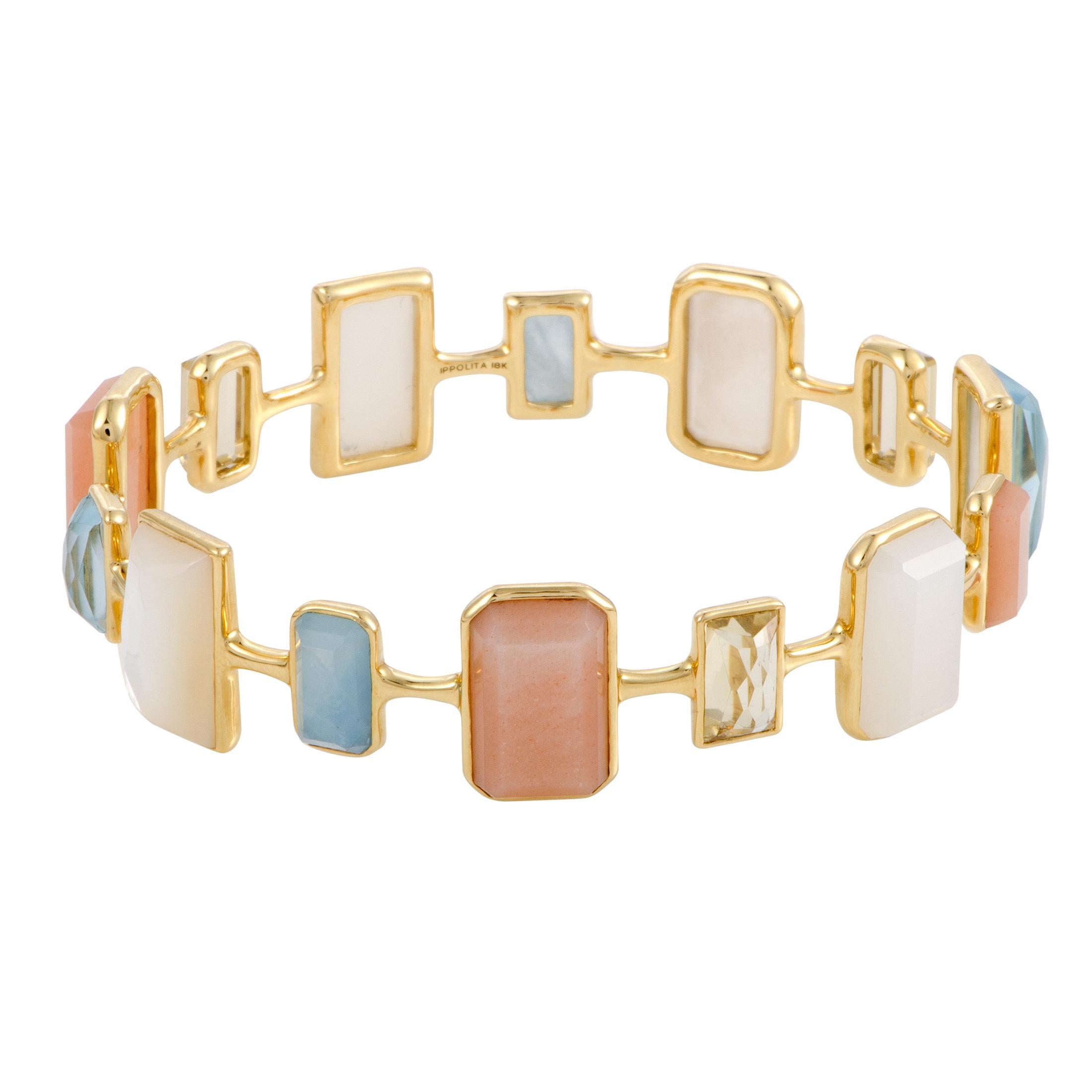 Rock Candy 18 Karat Gold Multicolored Stones and Mother of Pearl Bangle Bracelet