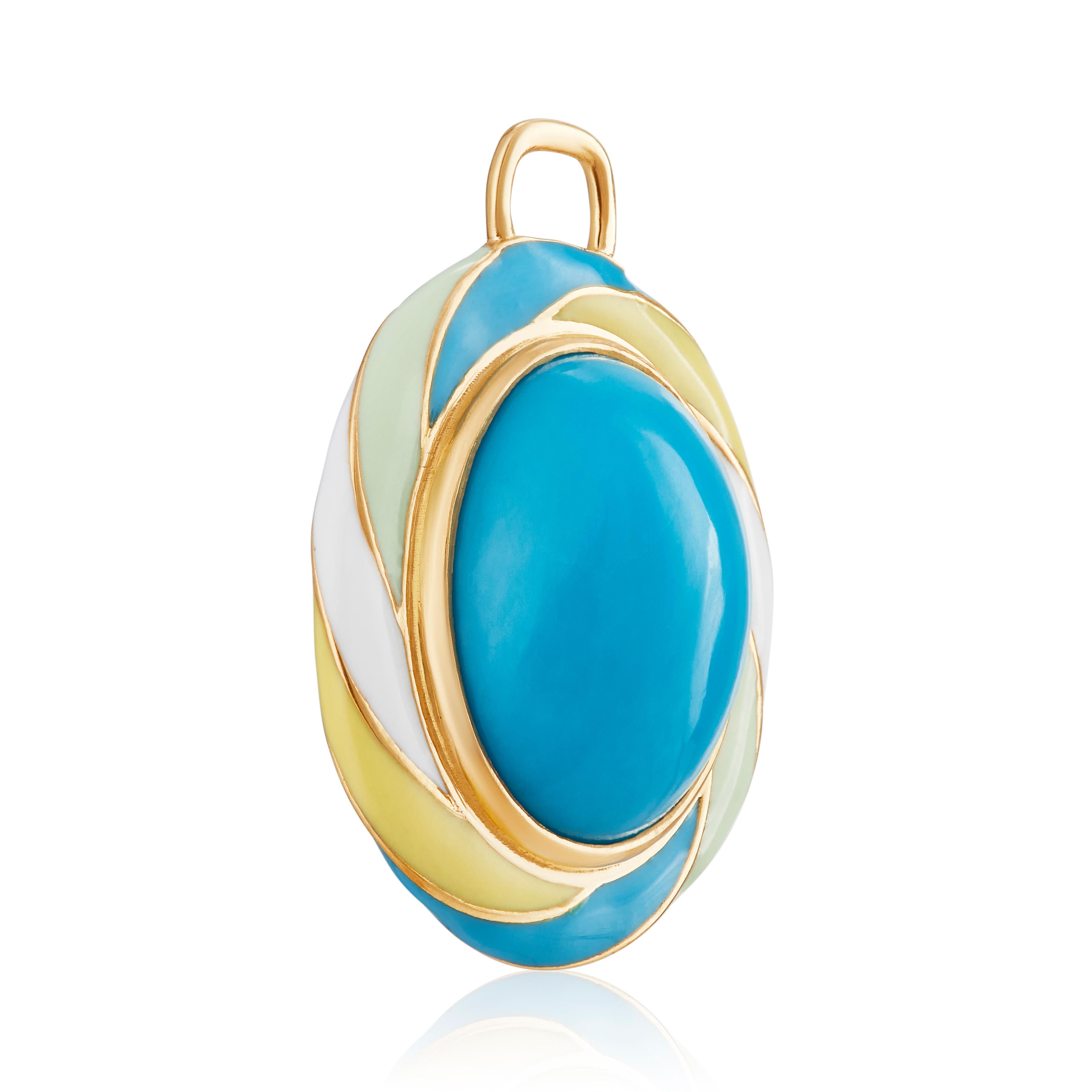 Get ready to be swept away by the allure of tropical charm with this exquisite Rock Candy Gold Pendant. Brace yourself for a burst of excitement as you feast your eyes on mesmerizing swirls of vibrant and enchanting tropical crush enamel. This