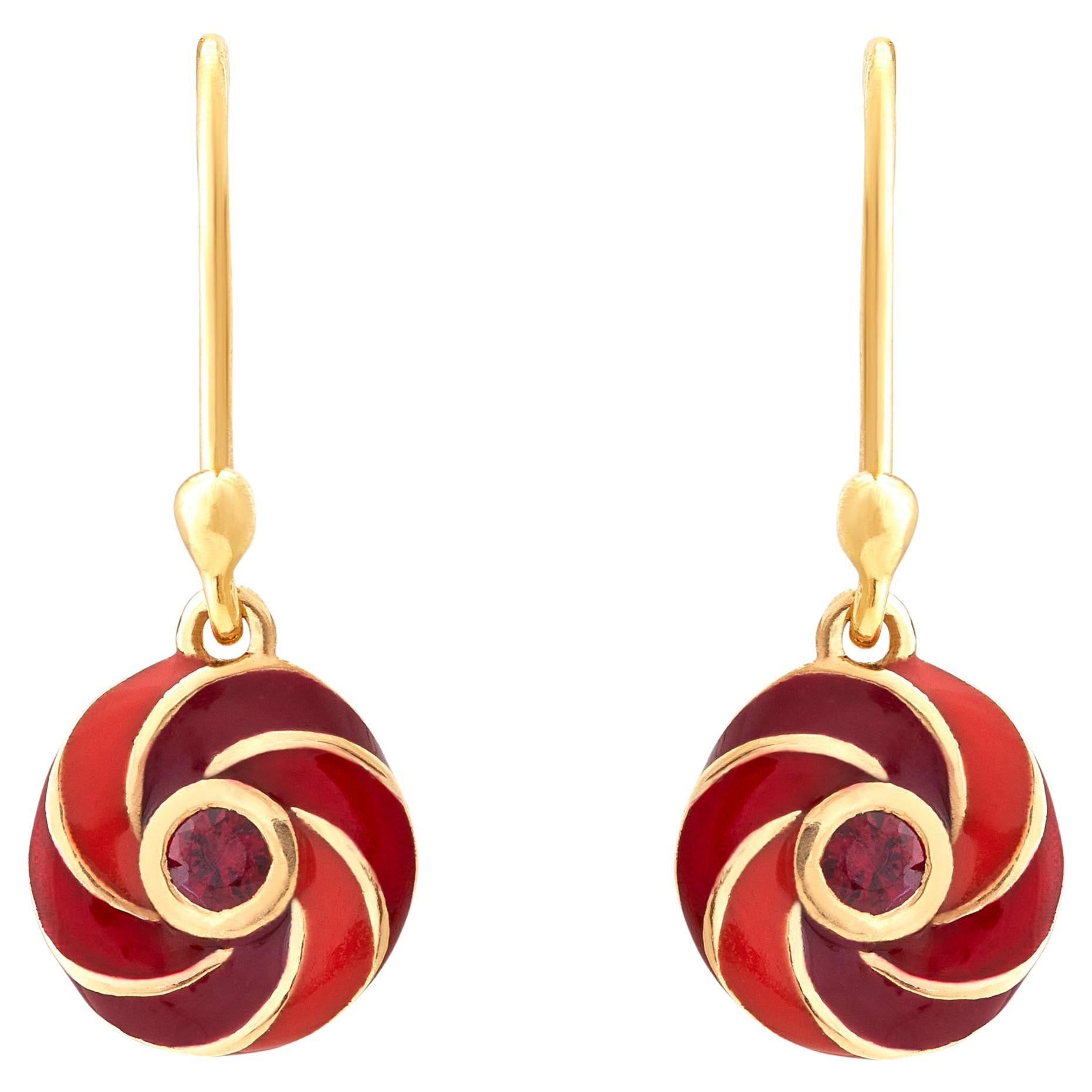 Rock Candy Cherry Bomb Drop Earrings 9 Carat Gold For Sale