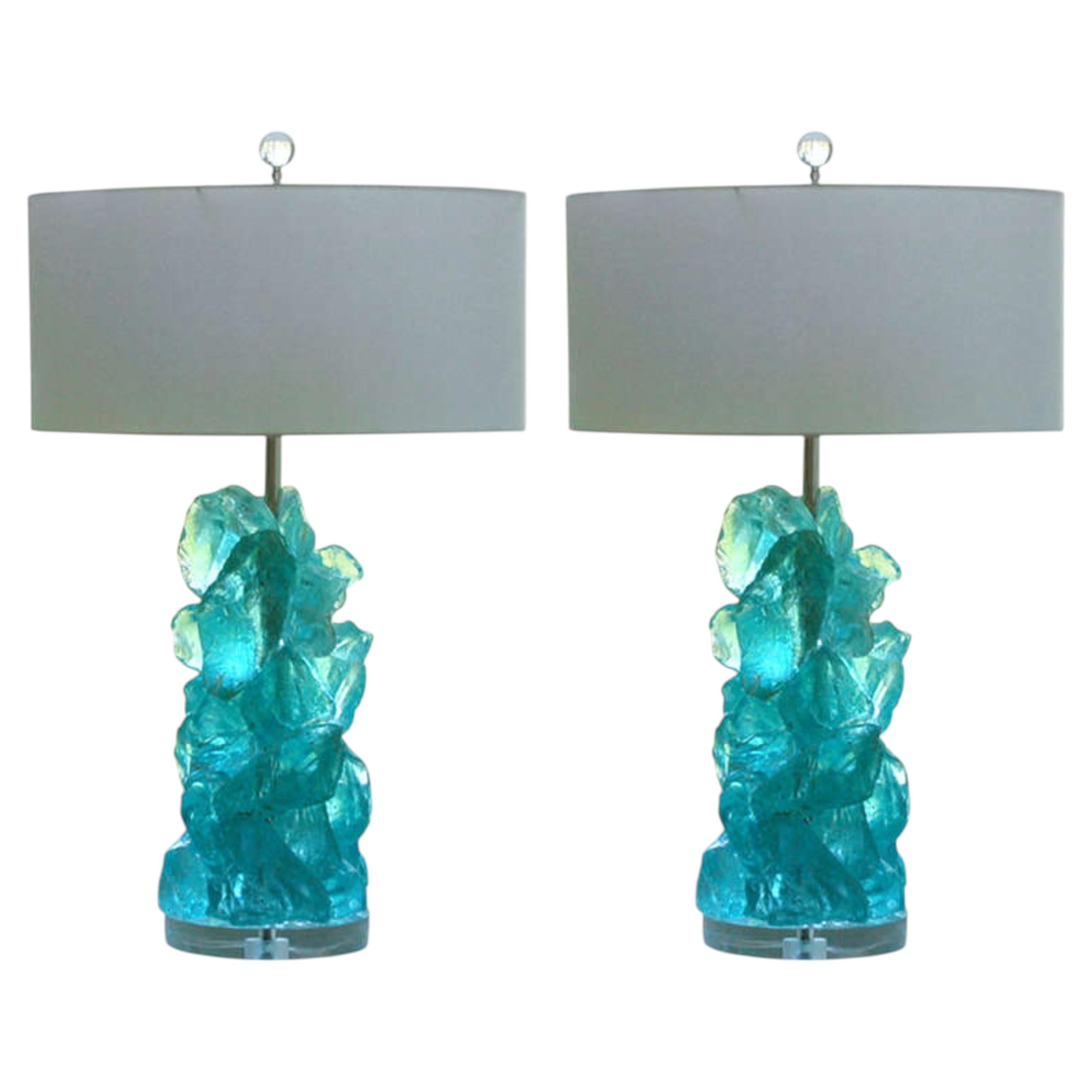 Rock Candy Glass Table Lamps in Aqua For Sale