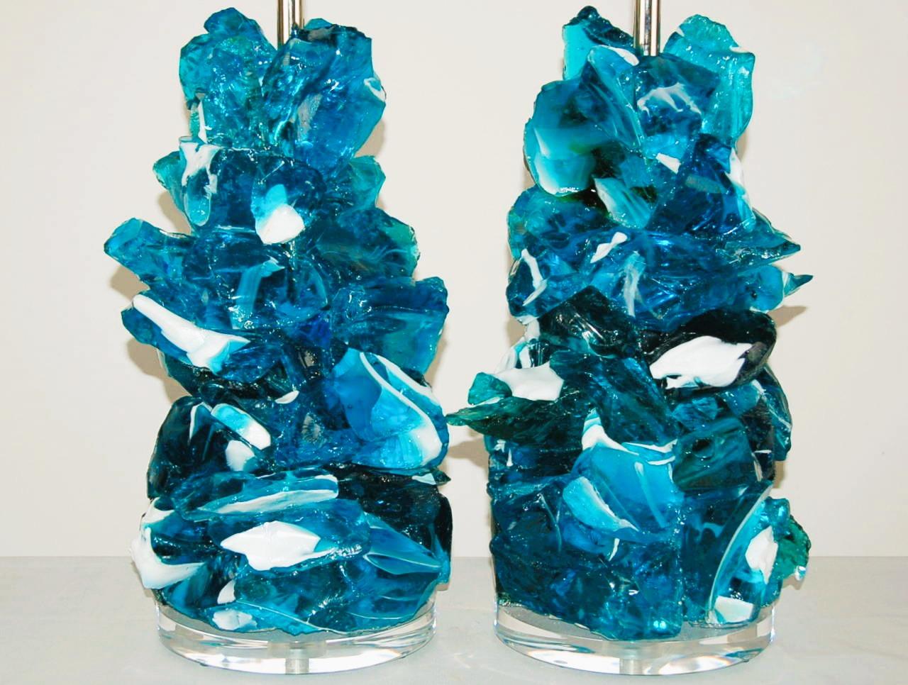 Lámparas de mesa de cristal Rock Candy en raya azul Estadounidense en venta