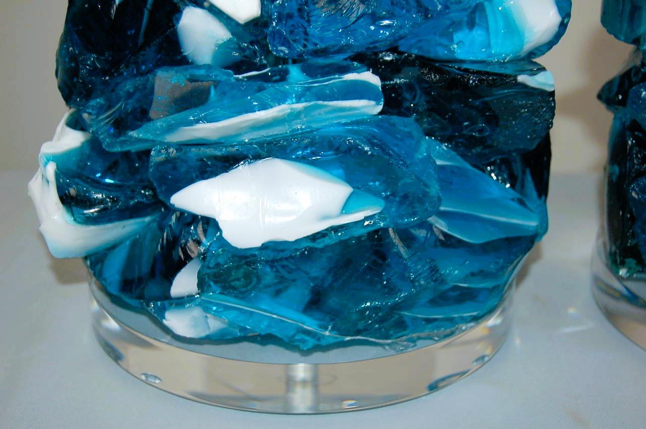 Lámparas de mesa de cristal Rock Candy en raya azul en Bueno estado para la venta en Smyrna, GA