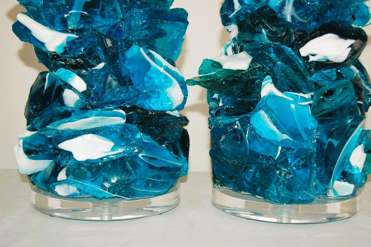 Lámparas de mesa de cristal Rock Candy en raya azul Vidrio artístico en venta