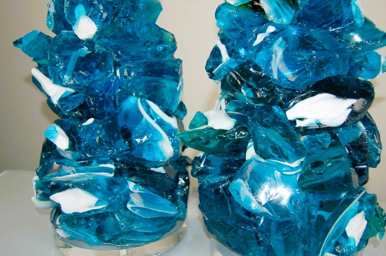 Lámparas de mesa de cristal Rock Candy en raya azul en venta 3
