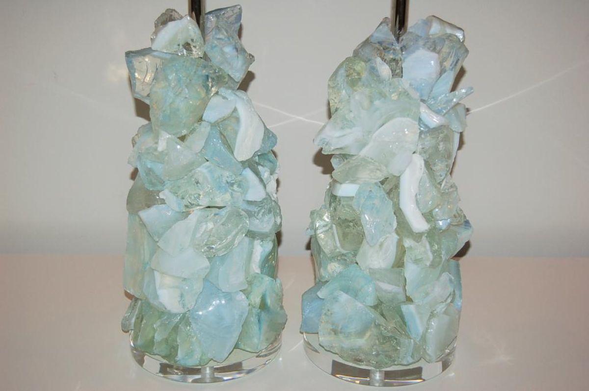 Américain Lampes de table en verre Rock Candy, blanc opalin en vente