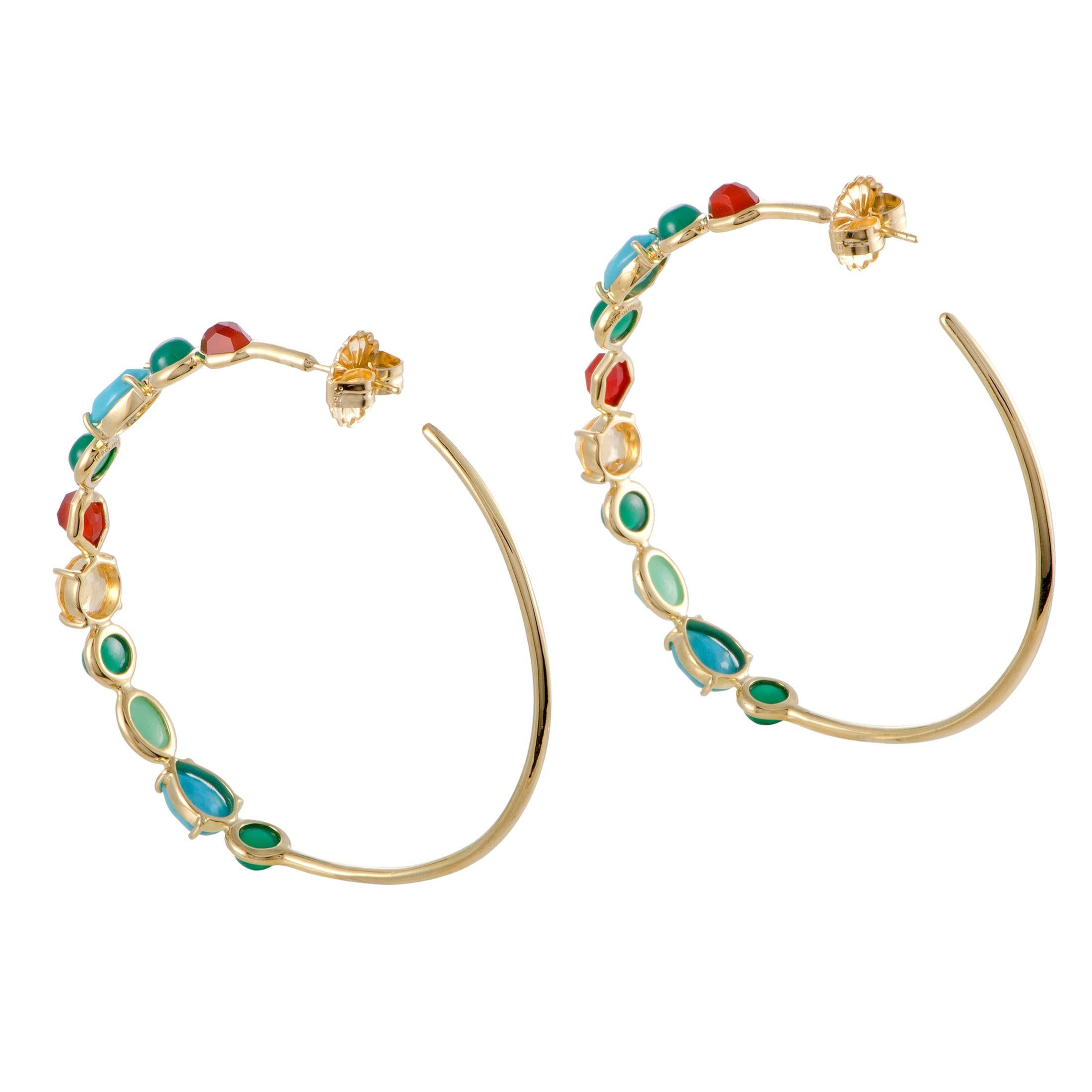 Rock Candy Large 18 Karat Yellow Gold Multicolored Stones Hoop Earrings In Excellent Condition In Southampton, PA