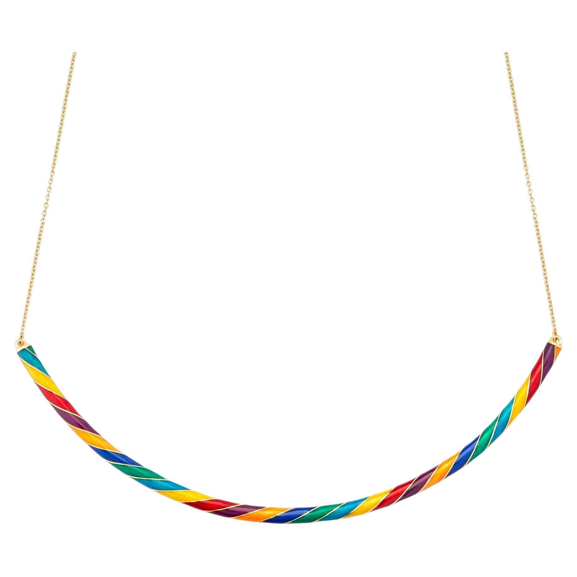 Collier en or jaune 18 carats avec arc-en-ciel de roche