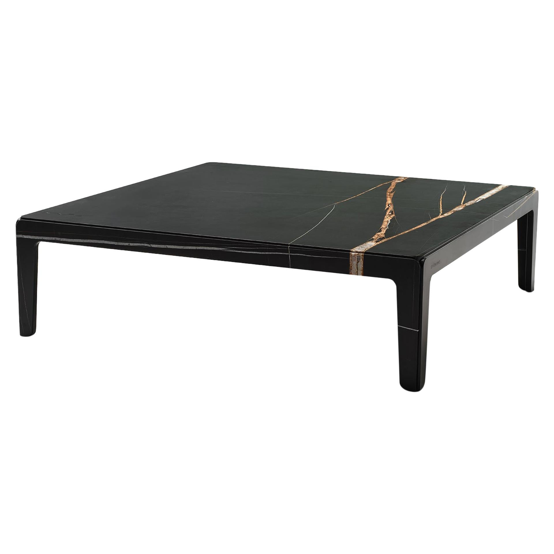 21st Century Modern Sculptural Coffee Table In Solid Sahara Noir Marble   For Sale