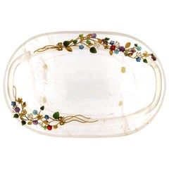 Rock Cristal Box with Yellow Gold Elements and Semiprecious Stones as Flowers