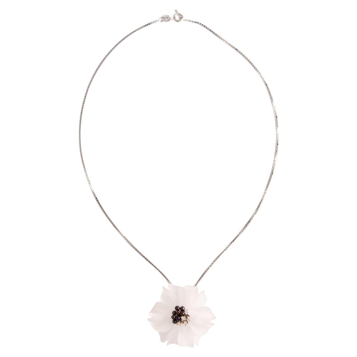 Rock Cristal Diamond and Pearl Pendant Chain Necklace For Sale