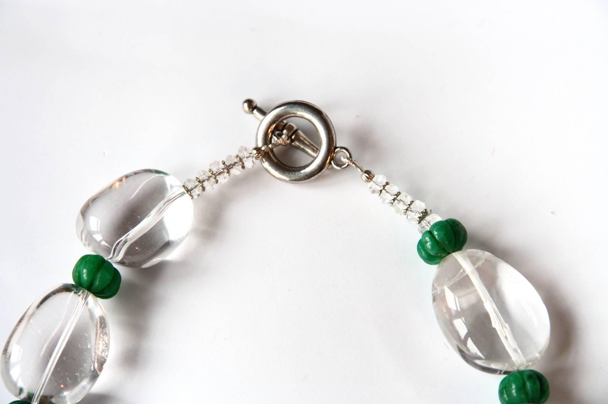 Artisan Rock Cristal Emerald Pumpkins Silver Necklace For Sale