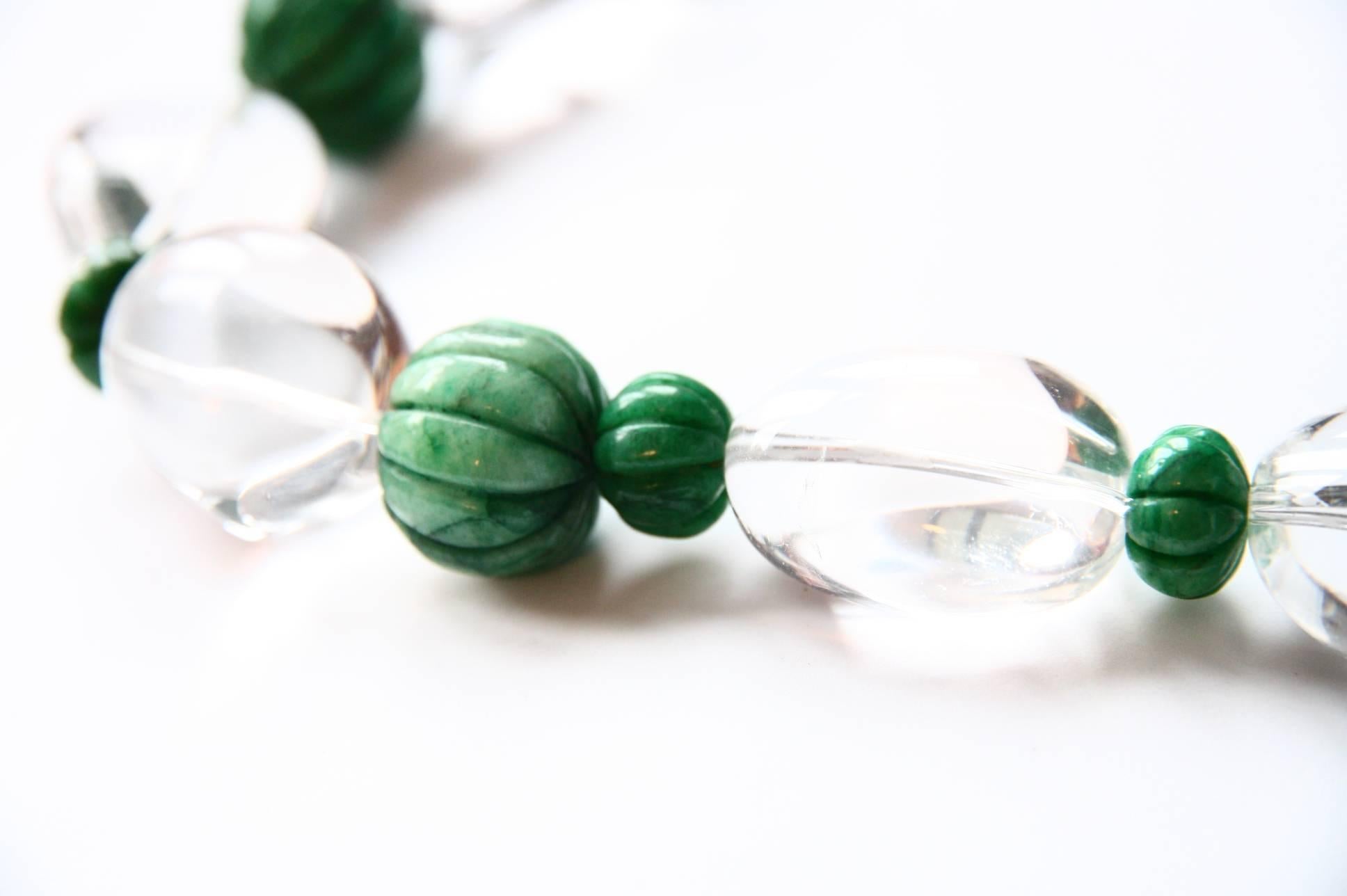 Rock Cristal Emerald Pumpkins Silver Necklace In New Condition For Sale In Milan, IT