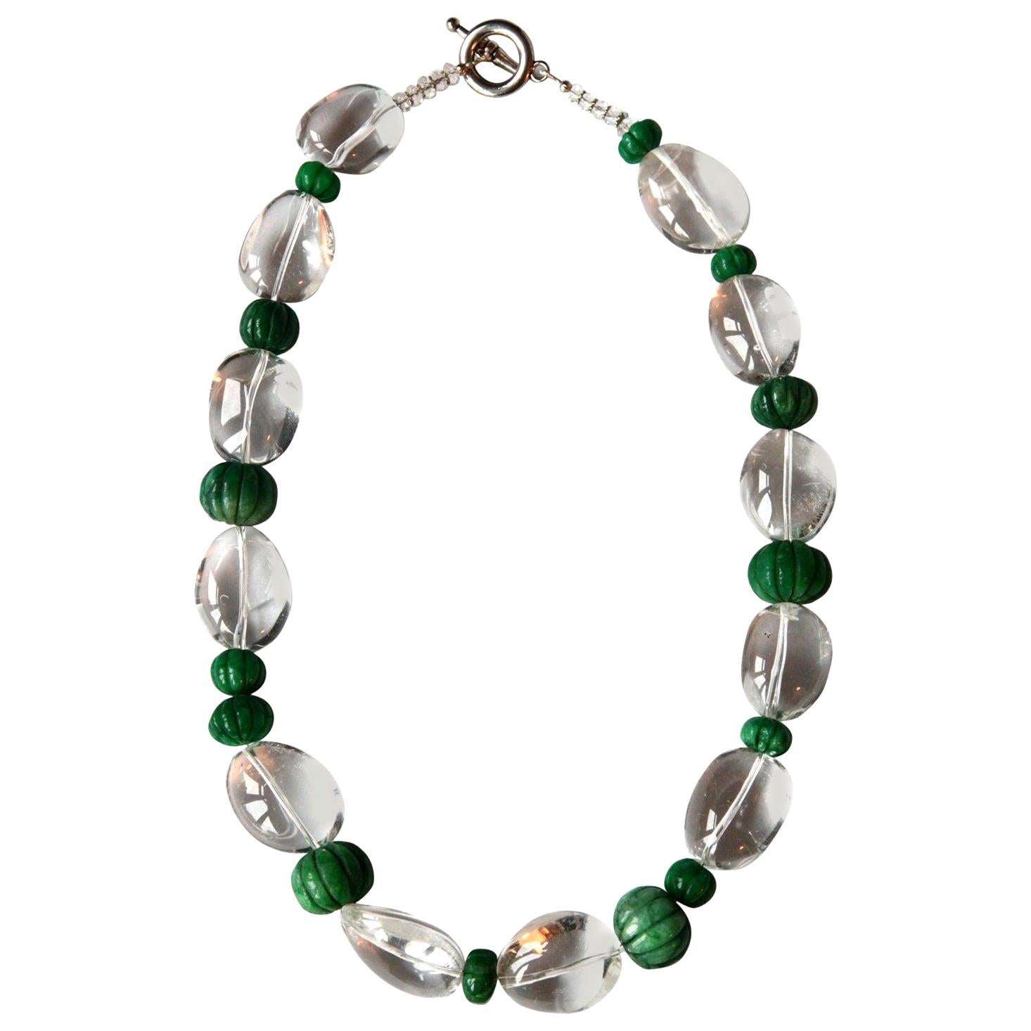 Rock Cristal Emerald Pumpkins Silver Necklace For Sale