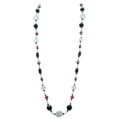 Rock Crustal, Rubies, Diamonds, Onyx, 9 Karat White Gold Necklace.
