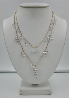 Rock Crystal 14 Karat Gold Necklace by Anzie Briolette Pear Cut Swag