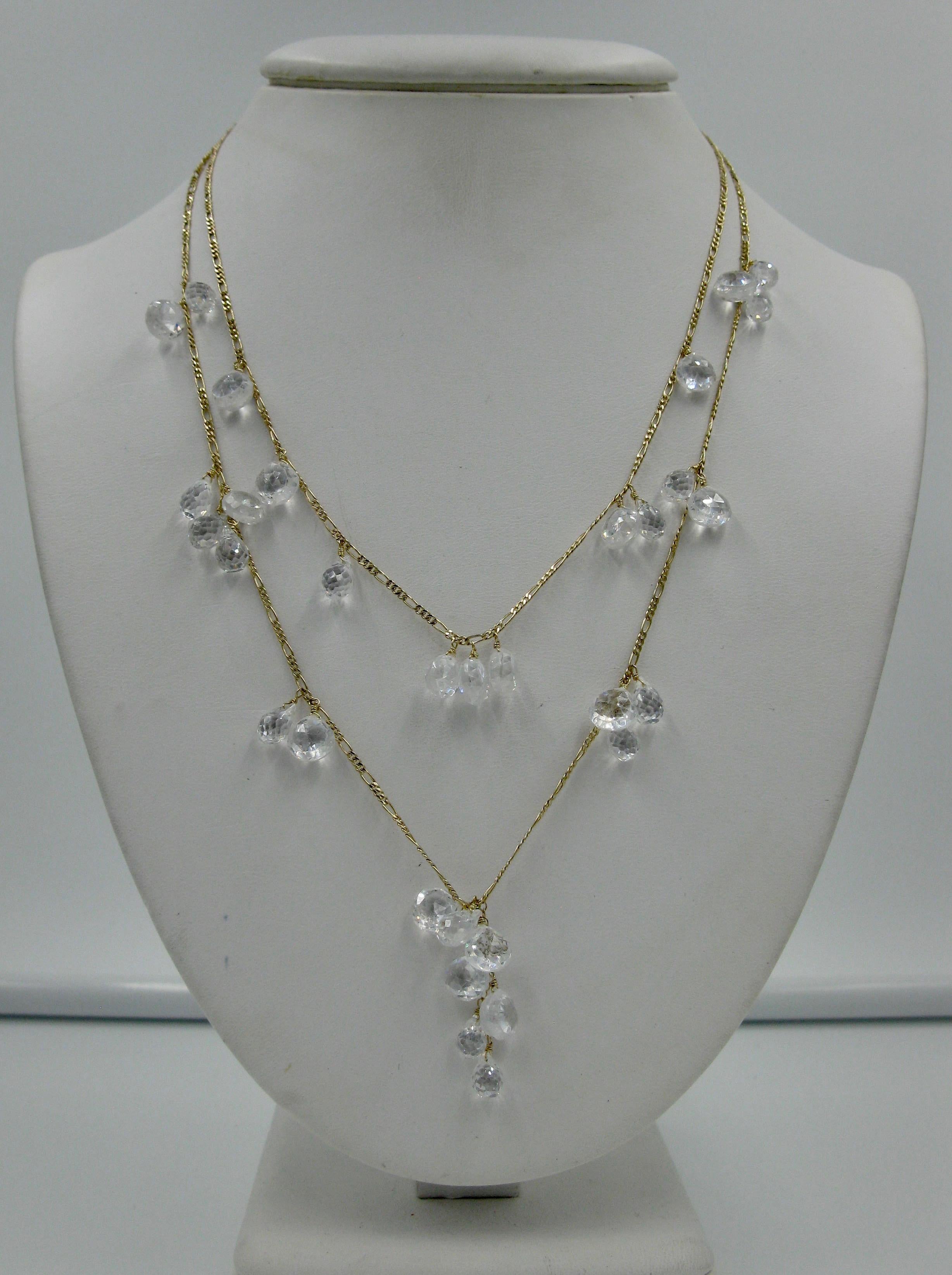 Modern Rock Crystal 14 Karat Gold Necklace by Anzie Briolette Pear Cut Swag