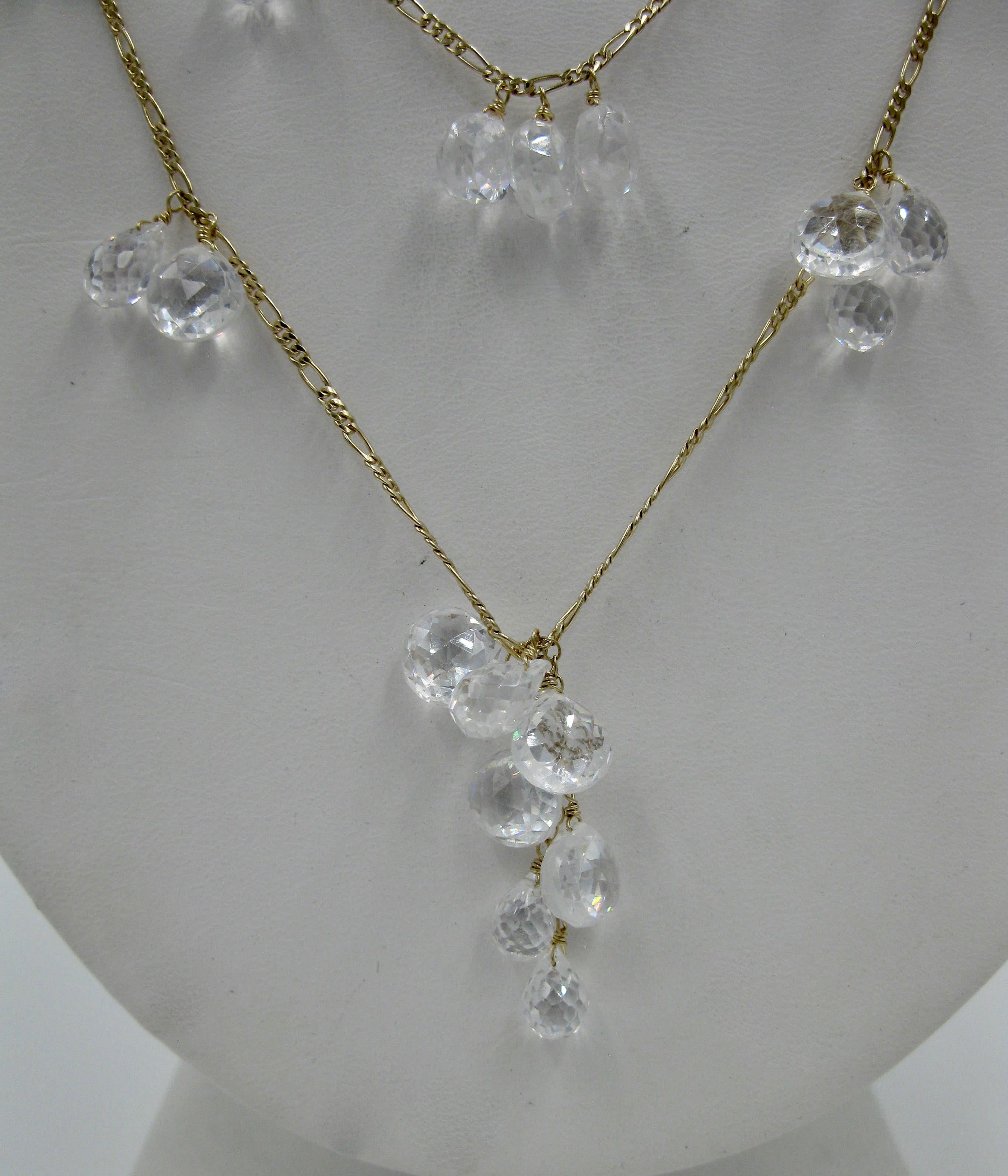 Women's Rock Crystal 14 Karat Gold Necklace by Anzie Briolette Pear Cut Swag