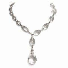 Rock Crystal 350 Cts., Textured Link Chain and Diamond Clasp Paradizia Necklace