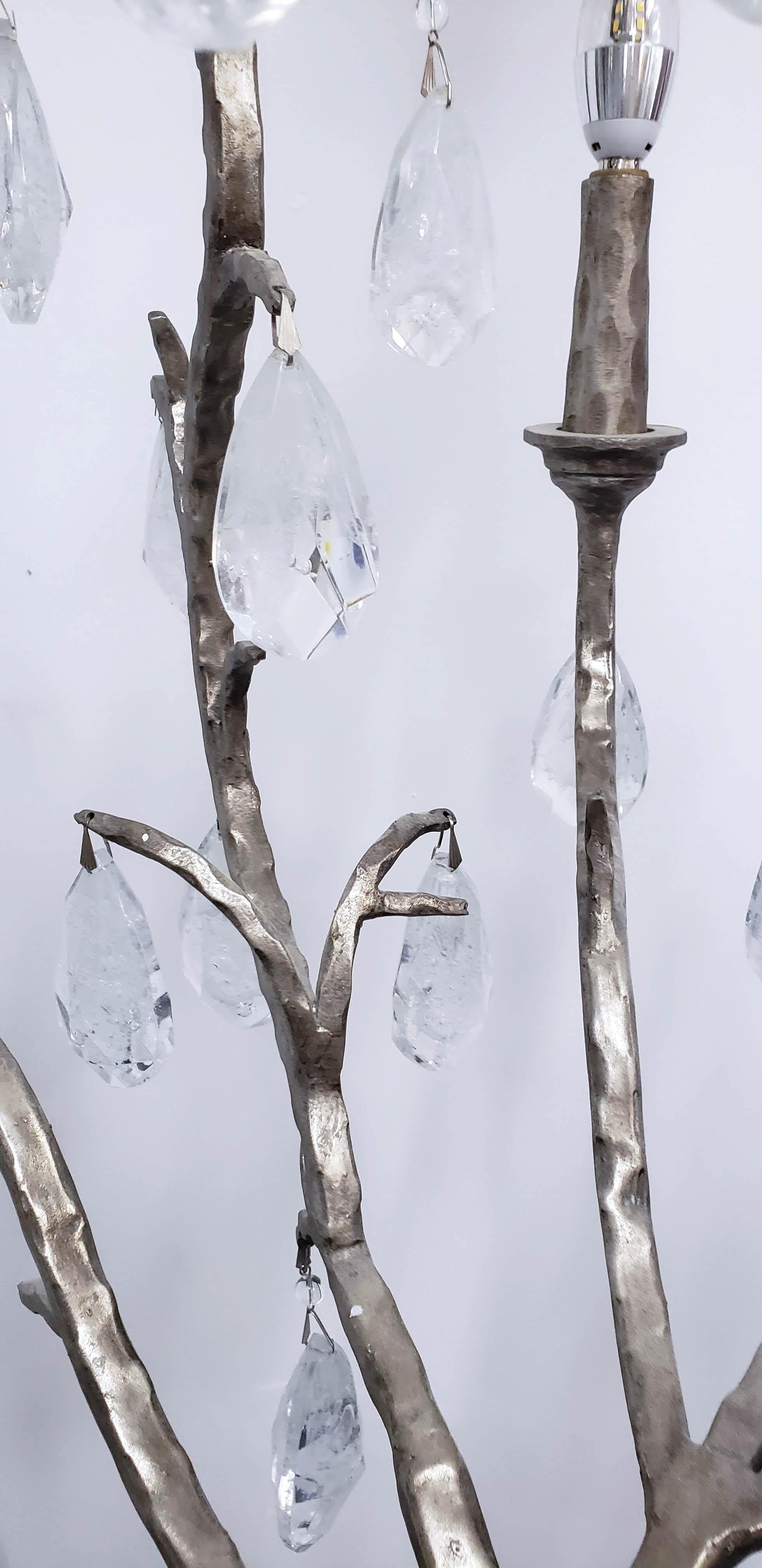 Rock Crystal 6 Arm Handcrafted Iron Twig Chandelier For Sale 9