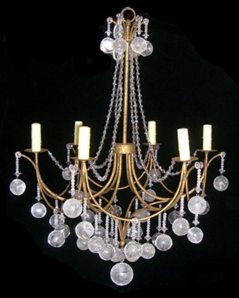 American Rock Crystal 6 light chandelier  For Sale