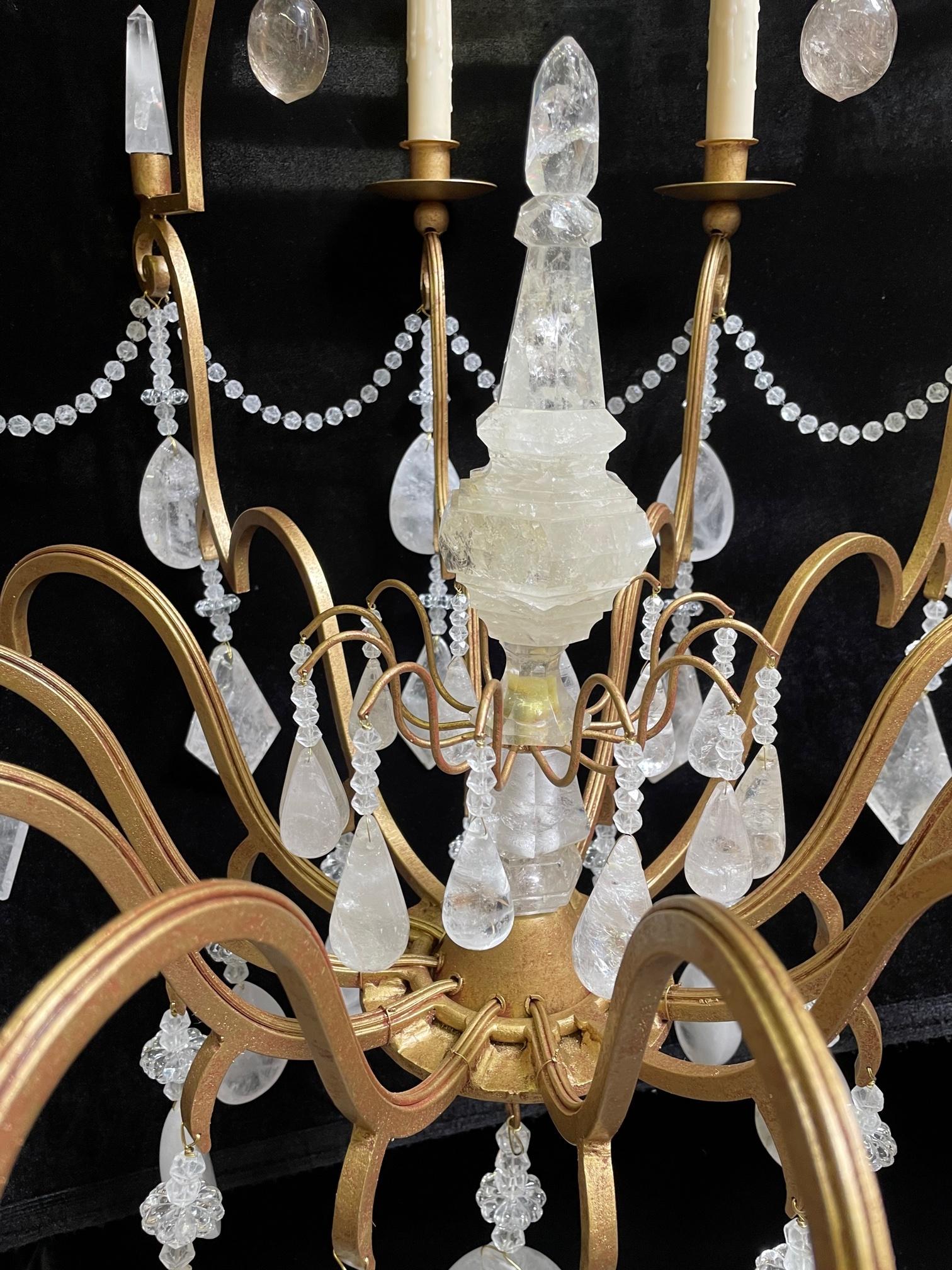 Rock Crystal 8 Light Gilt Chandelier, Louis XV Style For Sale 1