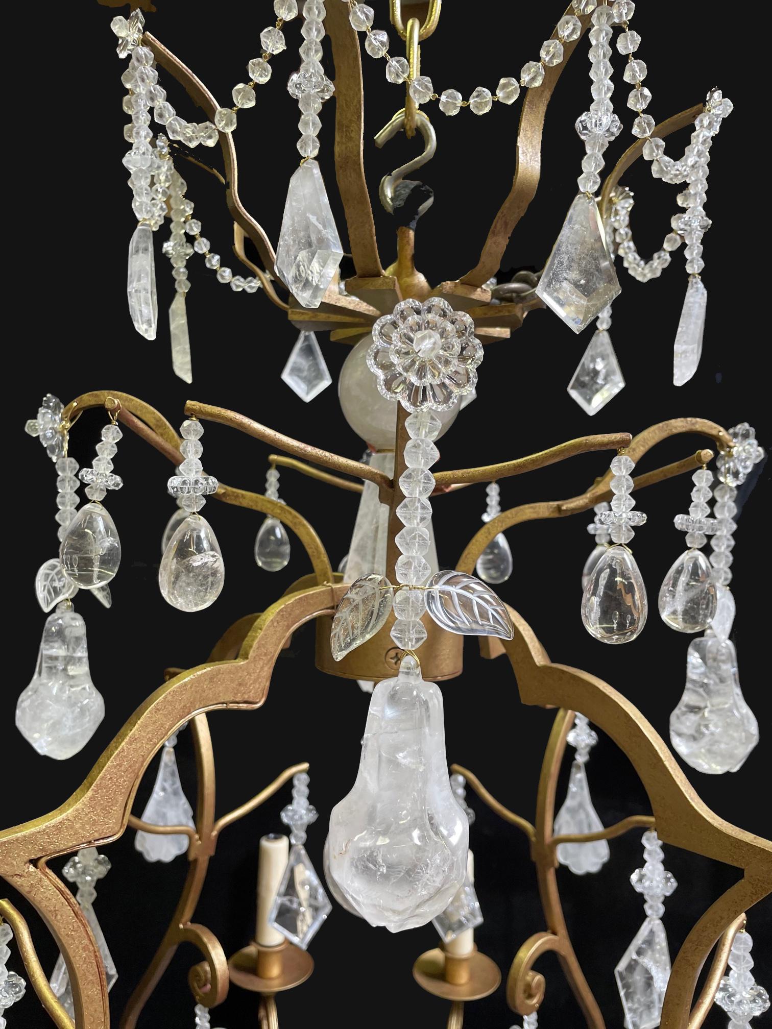 Rock Crystal 8 Light Gilt Chandelier, Louis XV Style For Sale 2