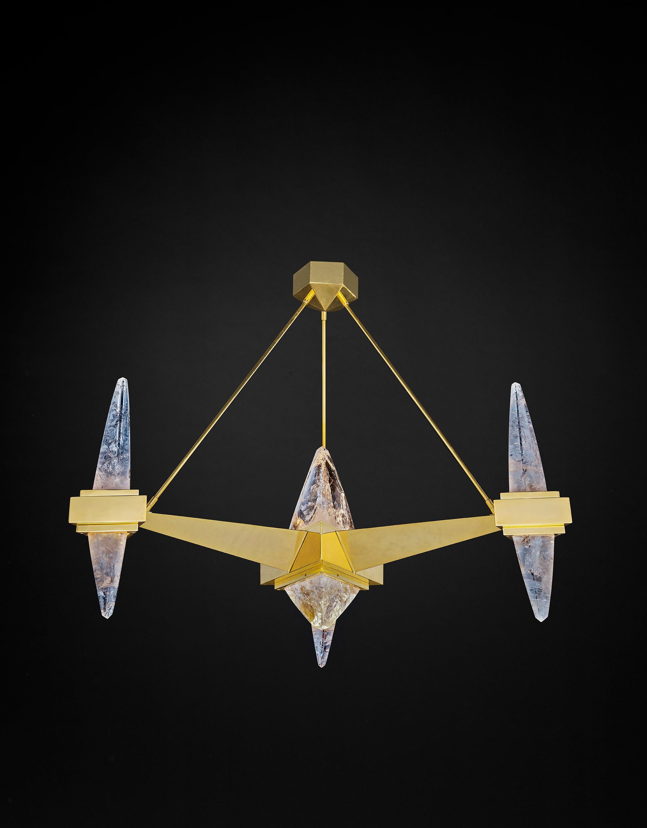 Ultimate rock crystal and 24 K gold plated Fuji chandelier model.
The chandelier is totally handmade in France, the gold plated is the same used by very prestigious French luxury brands.
Could be made by request in different dimensions and