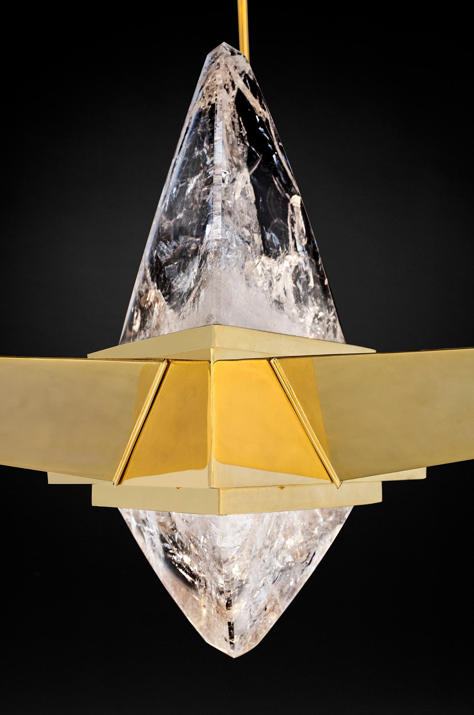 Contemporary Rock Crystal and 24 K Gold Plated Brass Fuji Chandelier by Alexandre Vossion For Sale