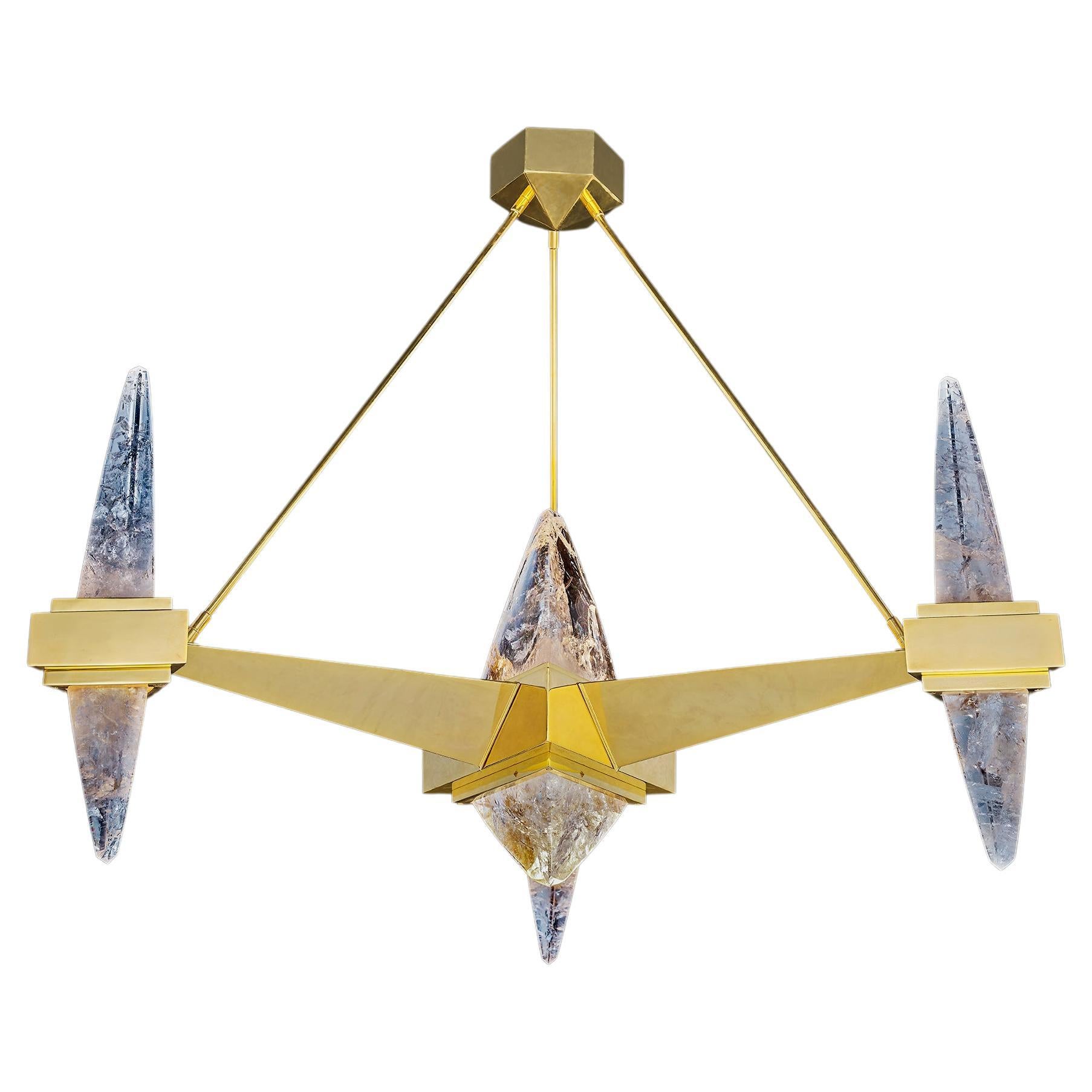 Rock Crystal and 24 K Gold Plated Brass Fuji Chandelier by Alexandre Vossion For Sale