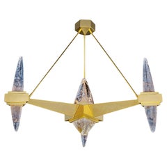 Rock Crystal and 24 K Gold Plated Brass Fuji Chandelier by Alexandre Vossion