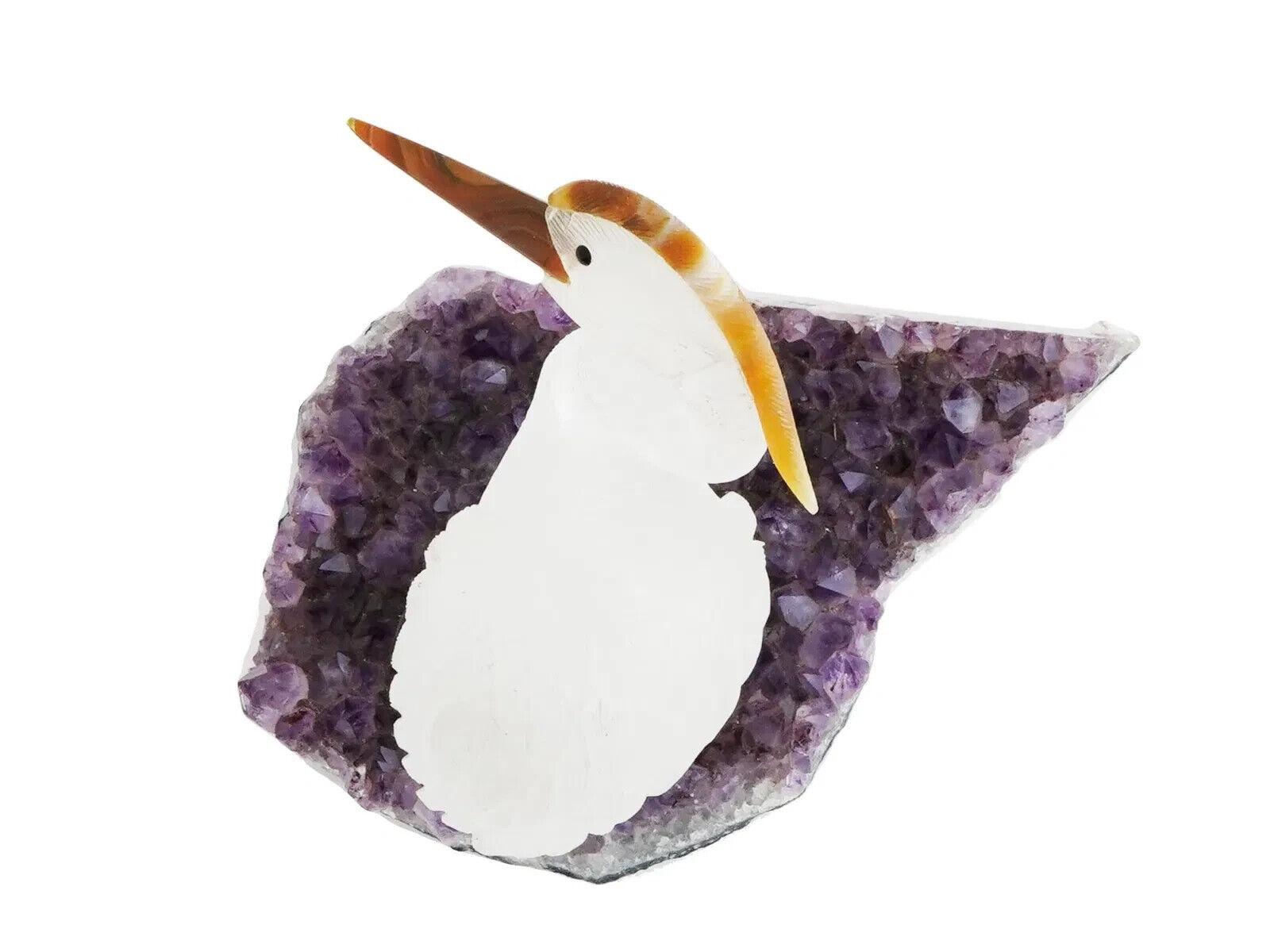 Sculpture d'oiseau en cristal de roche et agate sur base d'améthyste Bon état - En vente à New York, NY