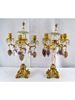 Rock Crystal and Amethyst Candelabra, Pair