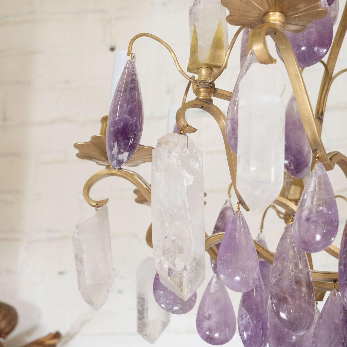 Rock Crystal and Amethyst Drop Chandelier For Sale 4